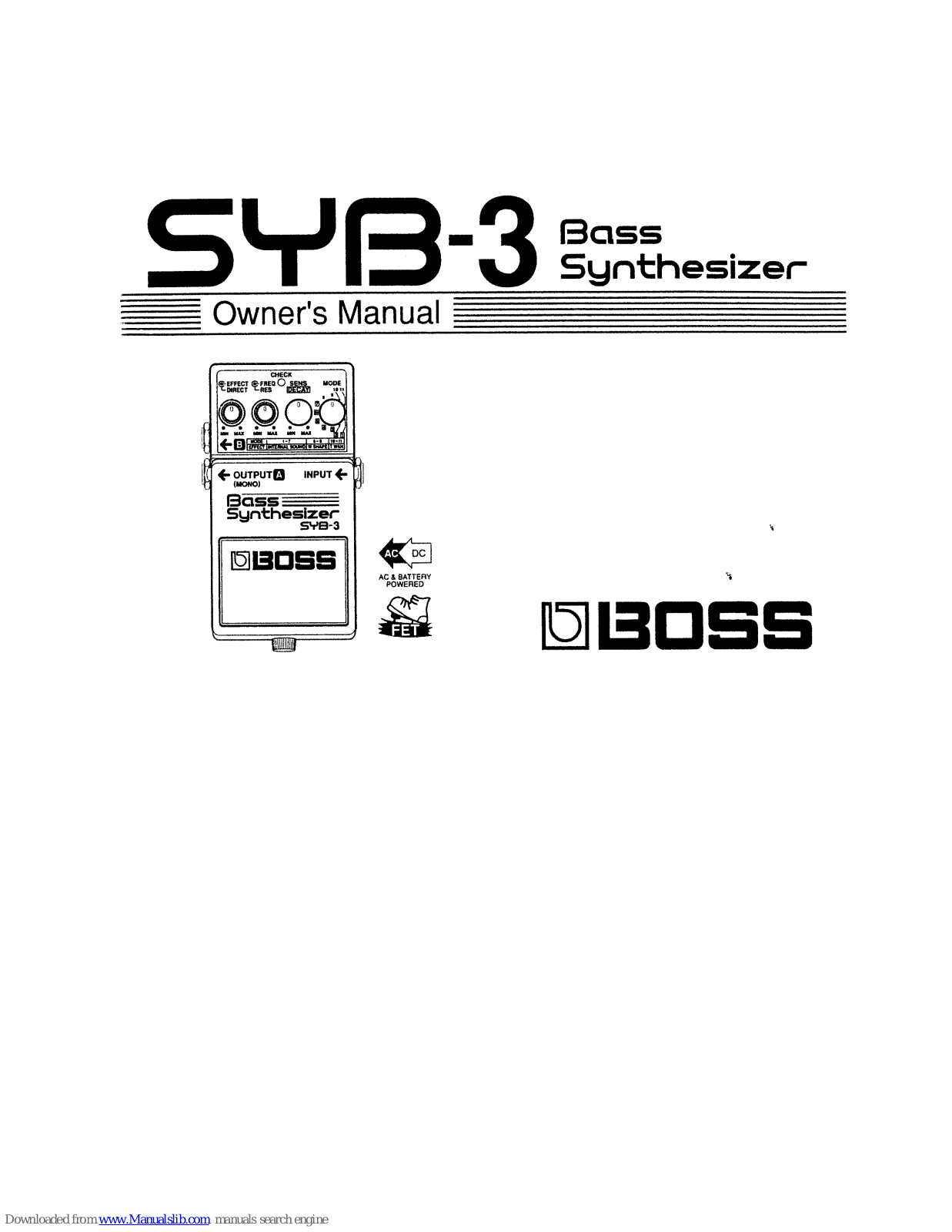 Boss SYB-3 Owner's Manual