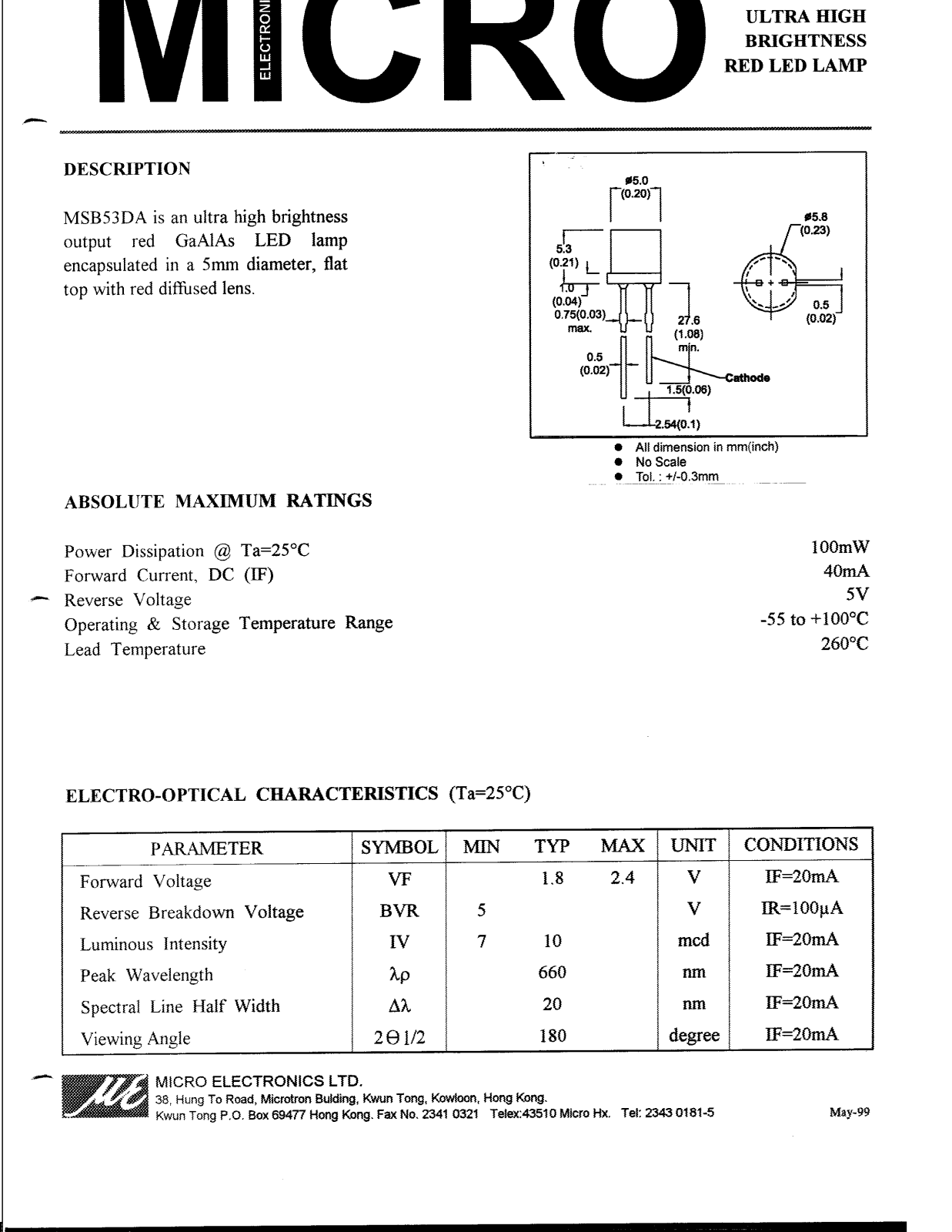 MICRO MSB53DA Datasheet