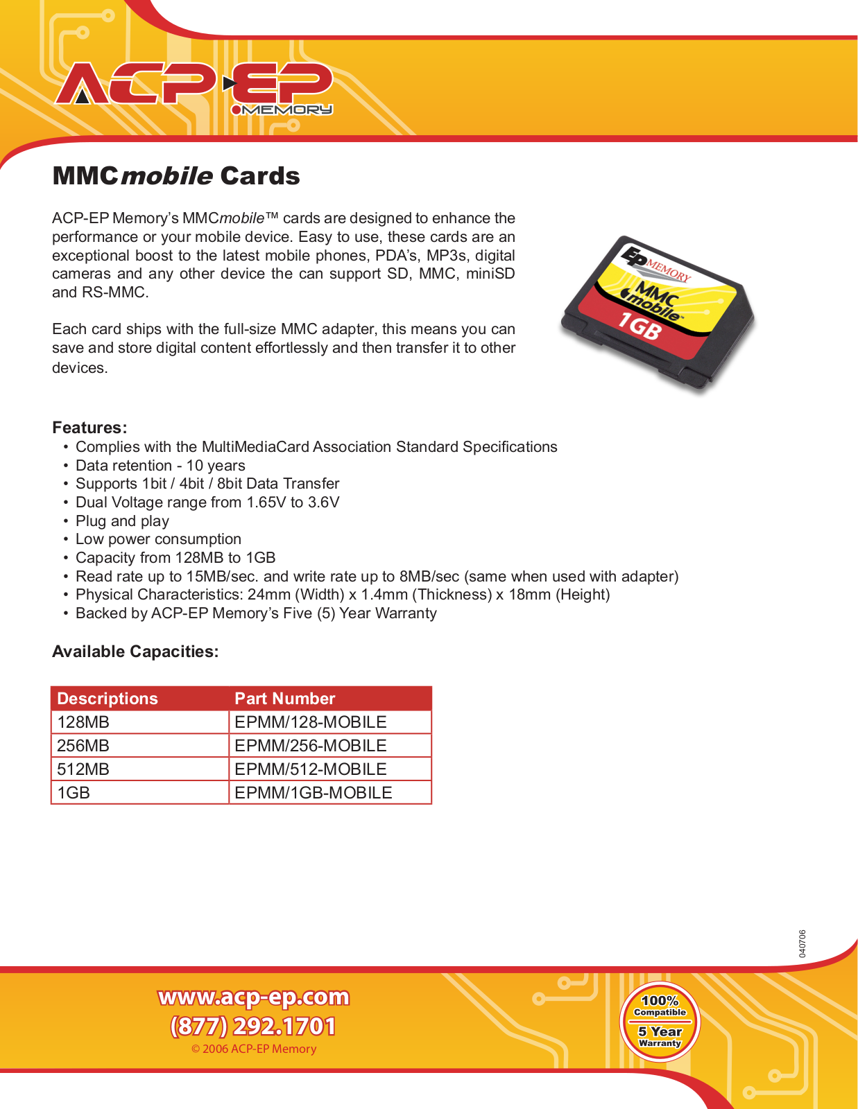 ACP-EP Memory EPMM-128-MOBILE, EPMM-256-MOBILE User Manual