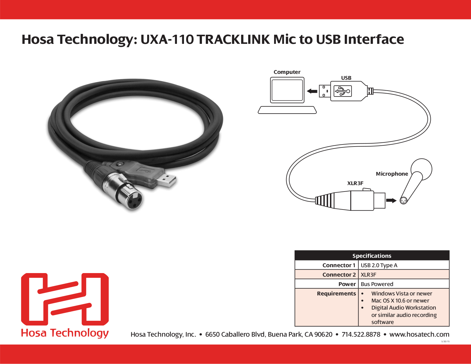 Hosa UXA-110 Specifications