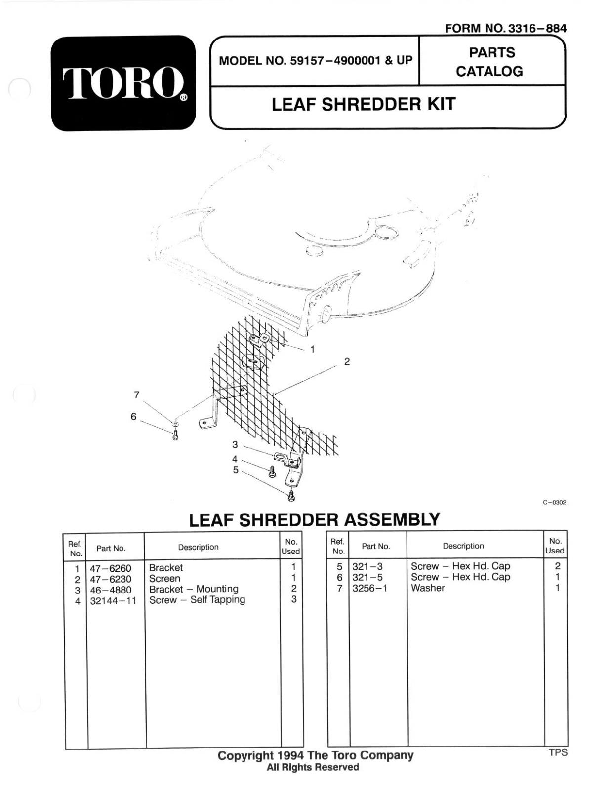 Toro 59157 Parts Catalogue