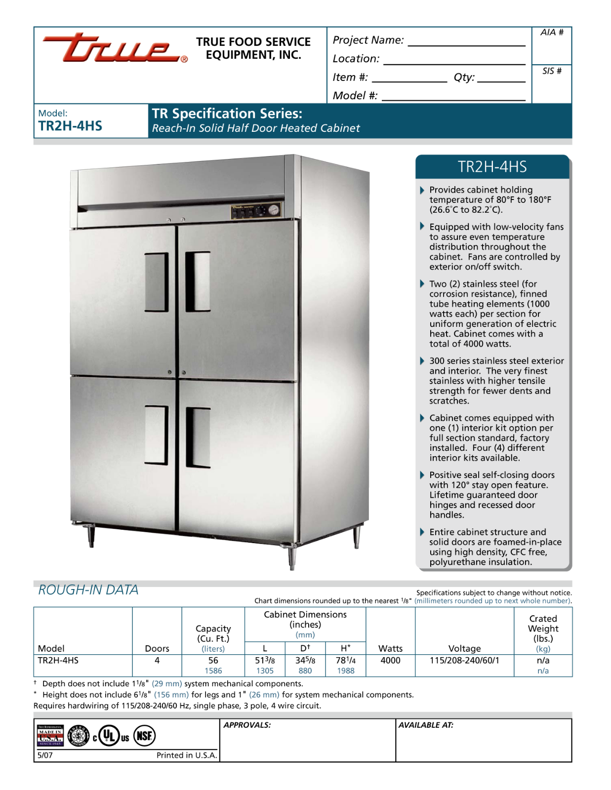 True TR2H-4HS User Manual