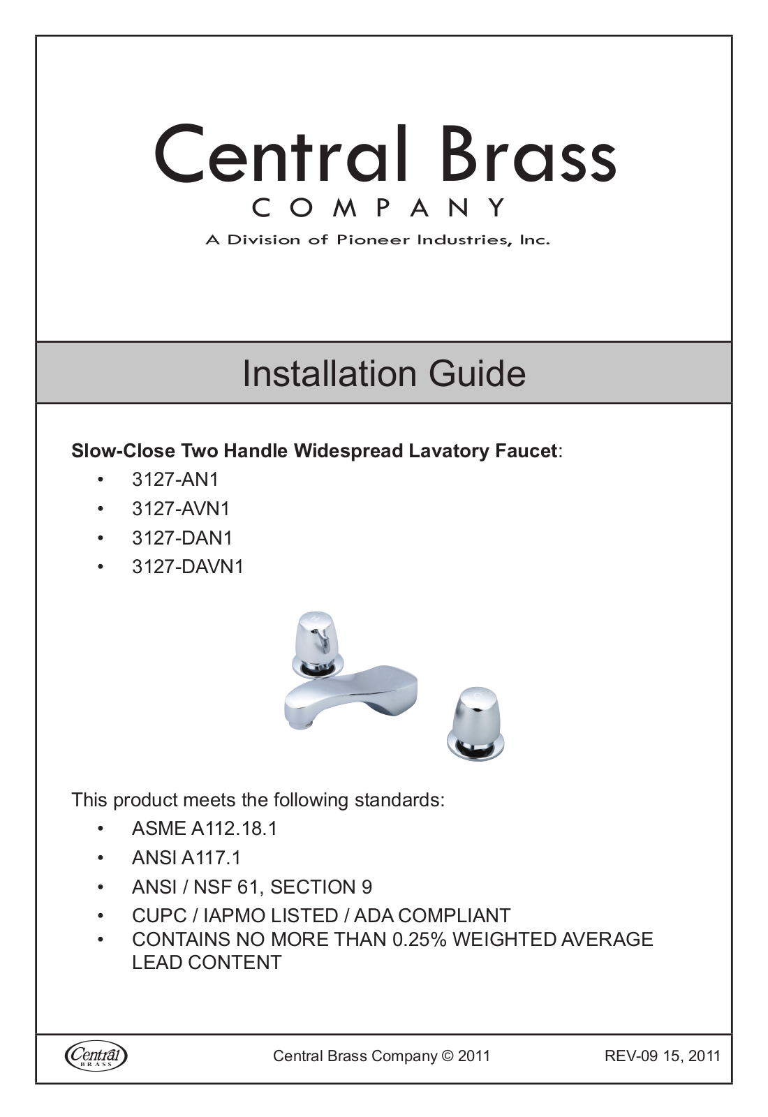 CENTRAL BRASS 3127-AN1 Installation  Manual