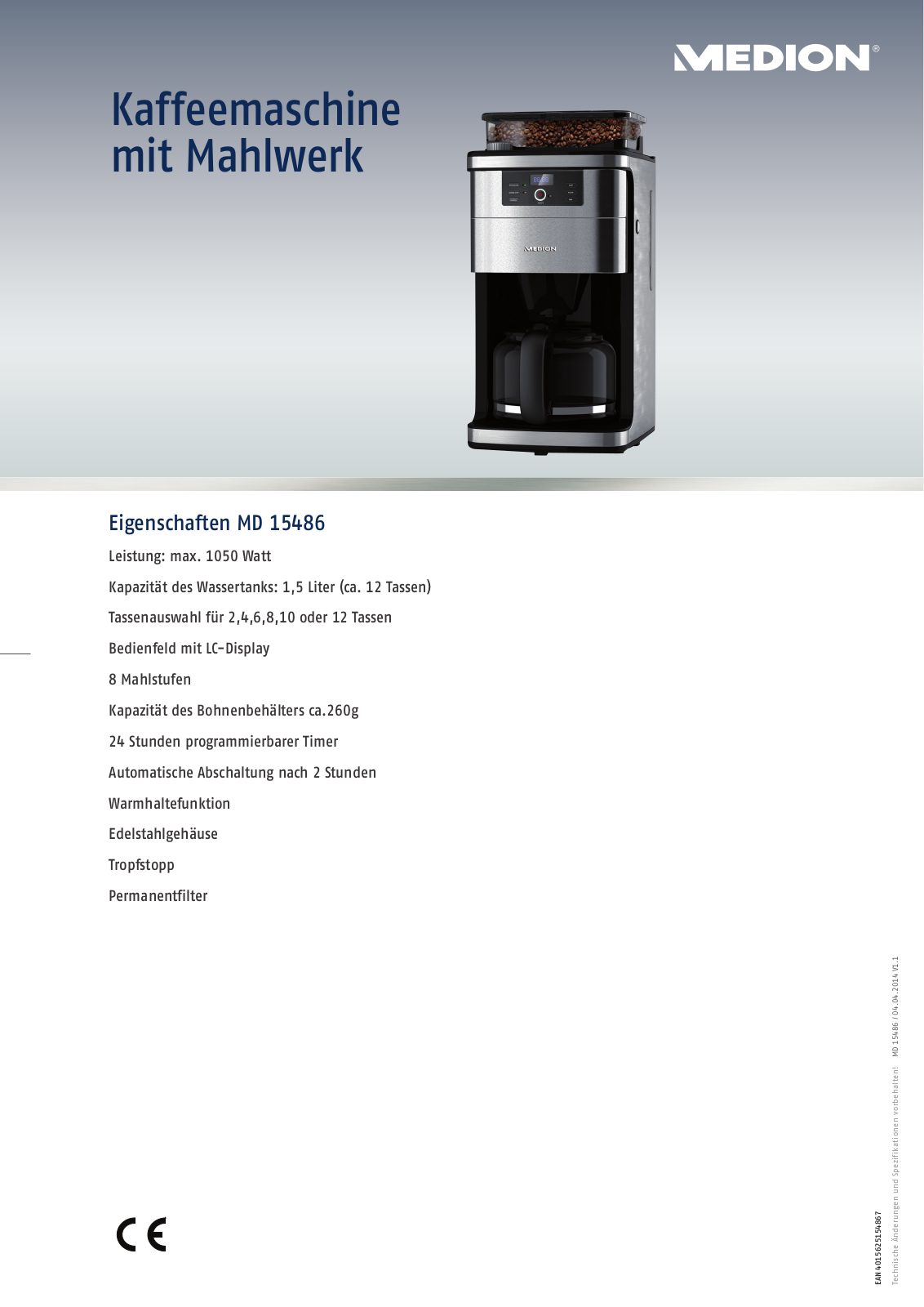 Medion MD 15486 Technical data