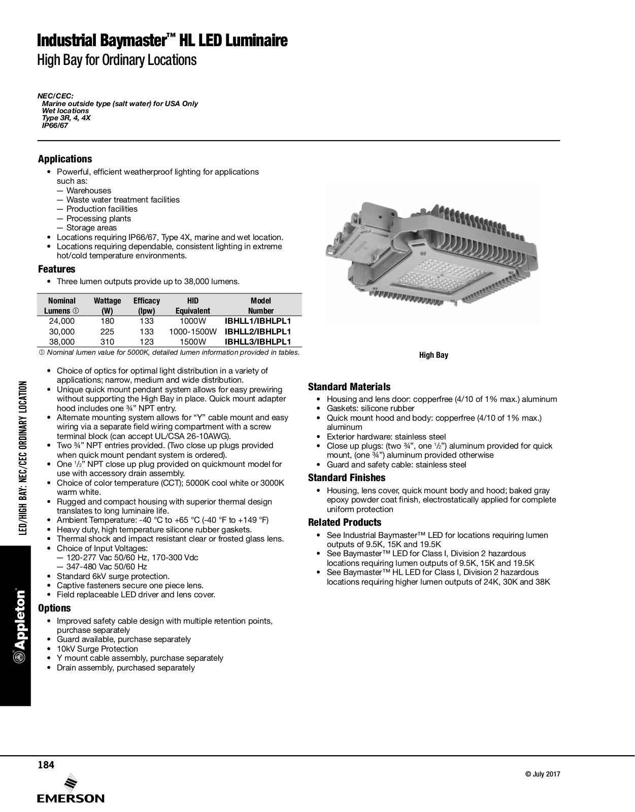 Appleton Industrial Baymaster™ HL LED Luminaire Catalog Page