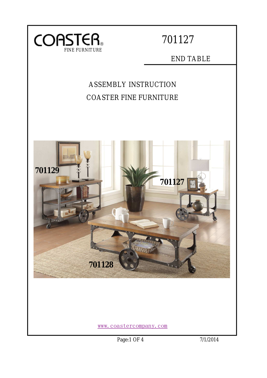 Coaster 701127 Assembly Guide