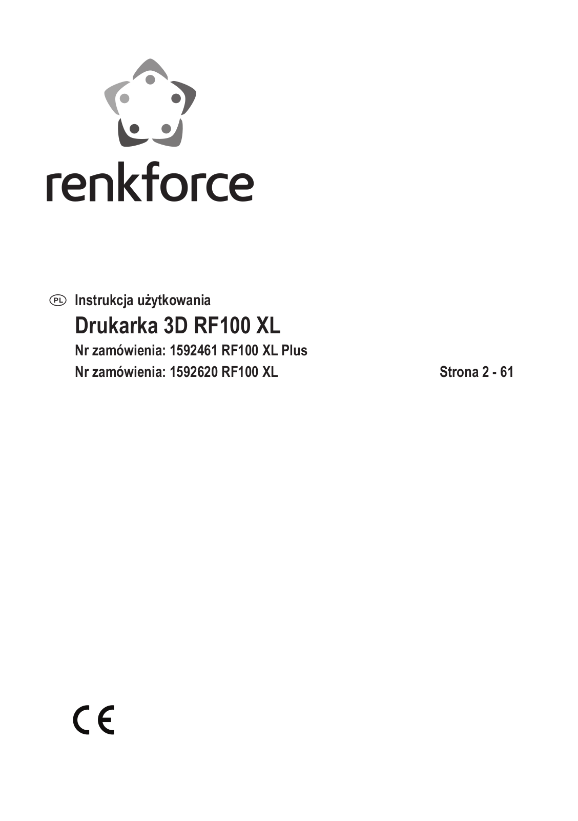 Renkforce RF100 XL 3D printer Operating Instructions