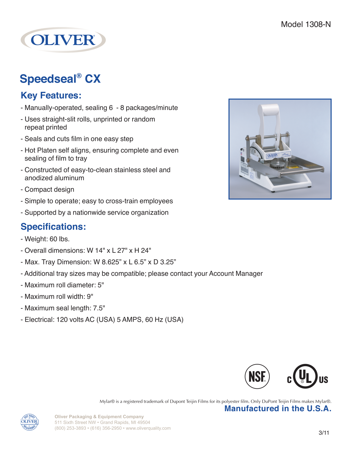 Oliver 1308 Specifications