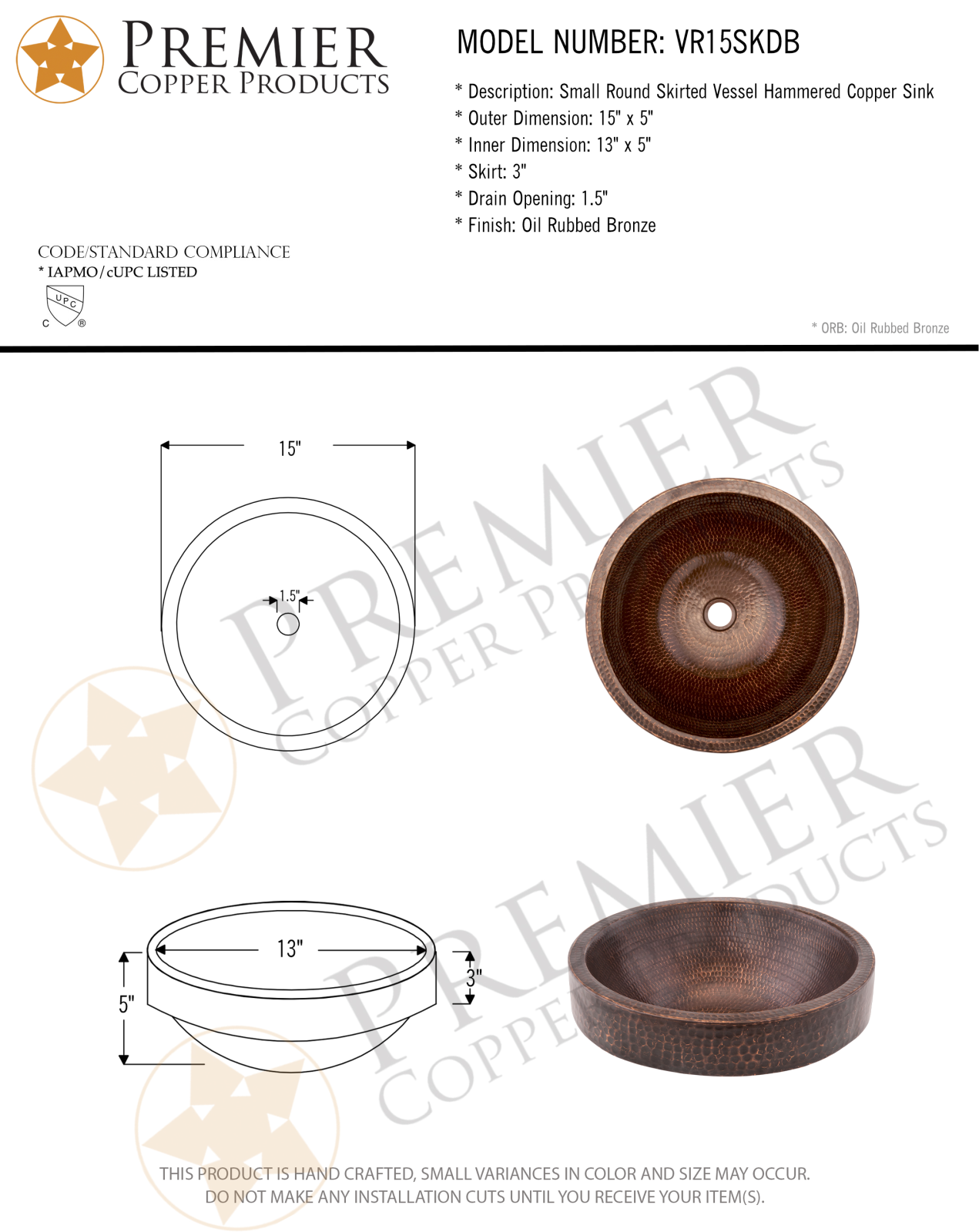 Premier Copper Products IER1548 Specifications - ManualMachine.com