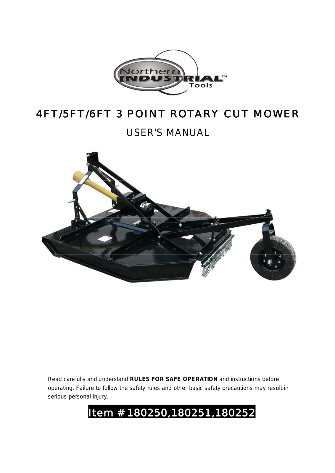 Northern Industrial Tools 180251, 180252, 180250 User Manual