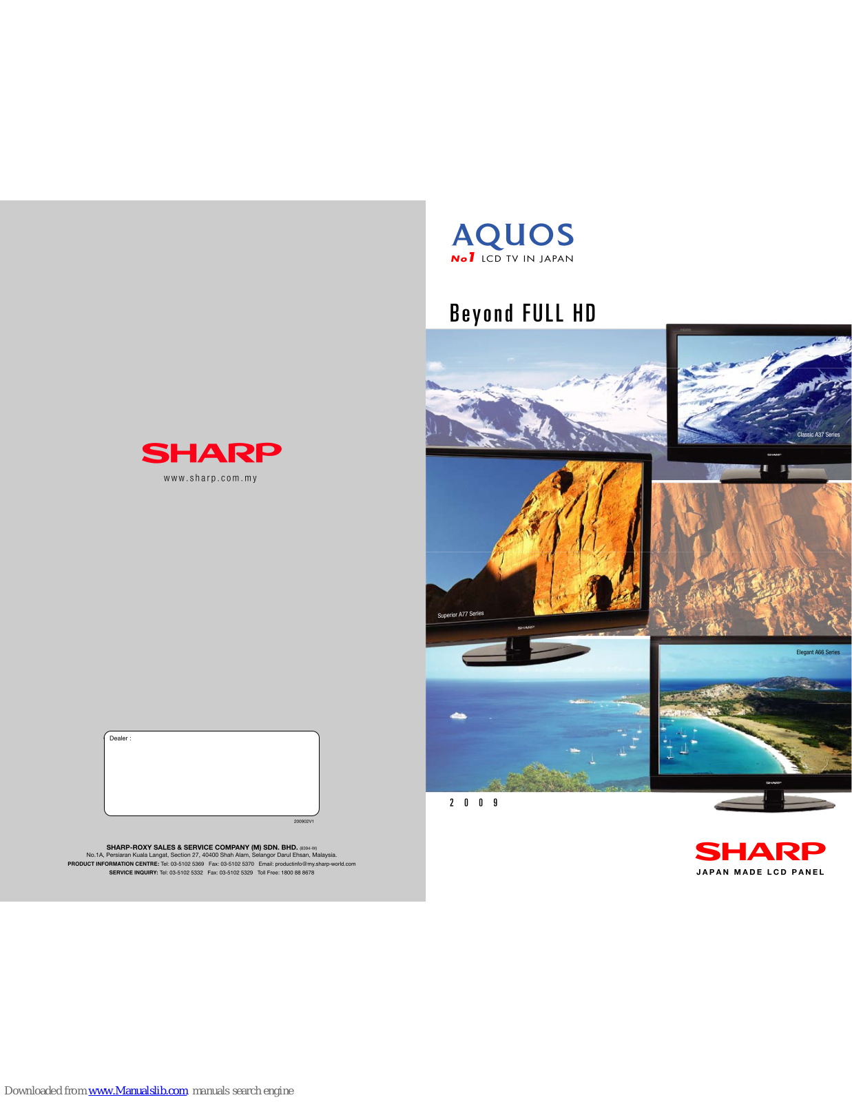 Sharp LC-32A37M, LC-52A77M, LC-46A77M, LC-42A77M, LC-46A66M Brochure & Specs