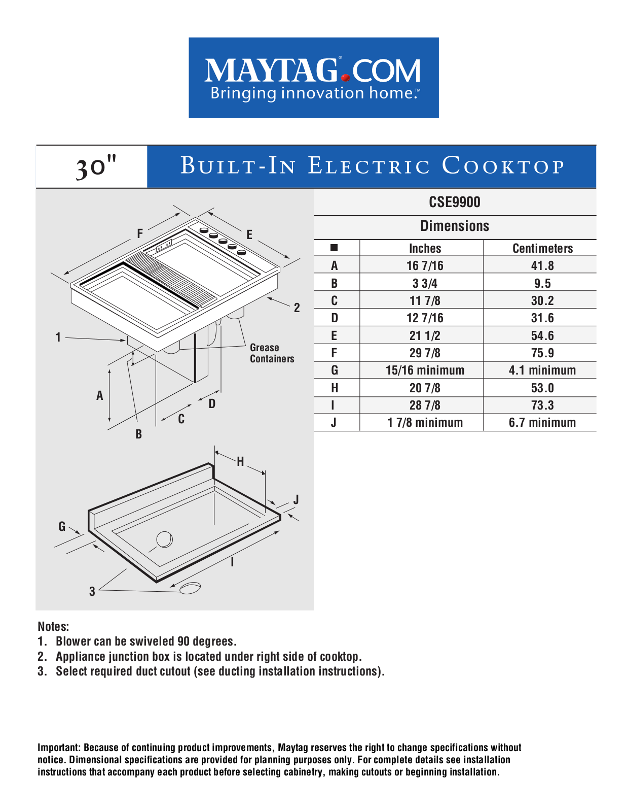 Maytag CSE9900 Dimension Guide