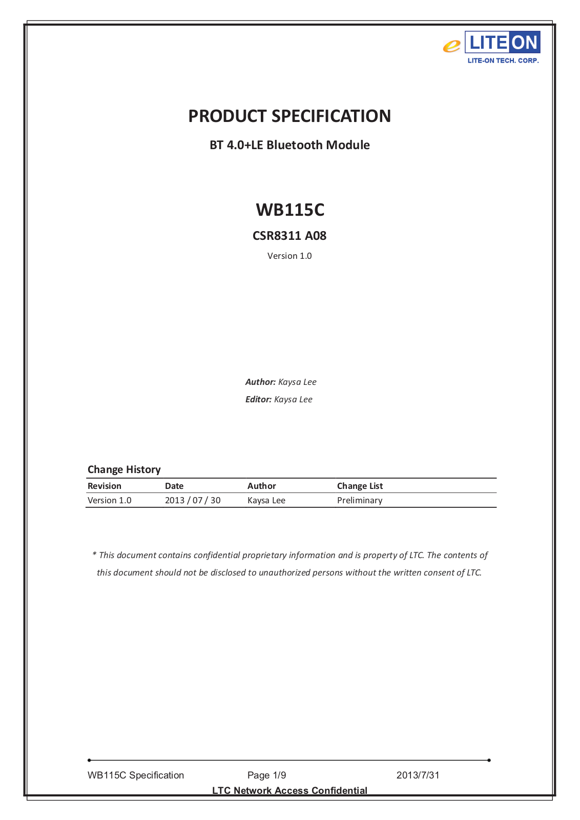 LITE ON TECHNOLOGY WB115C Users manual