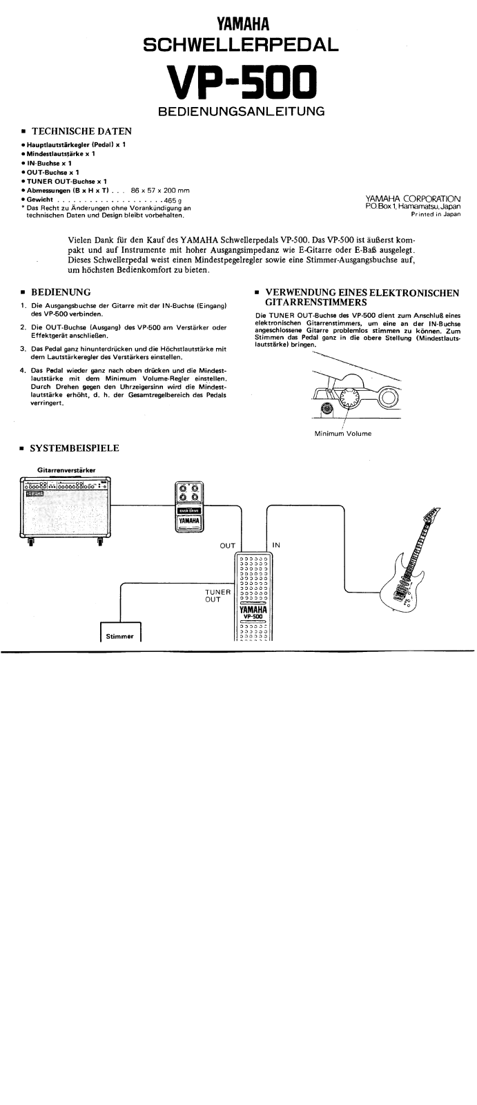 Yamaha VP-500 OPERATION MANUAL