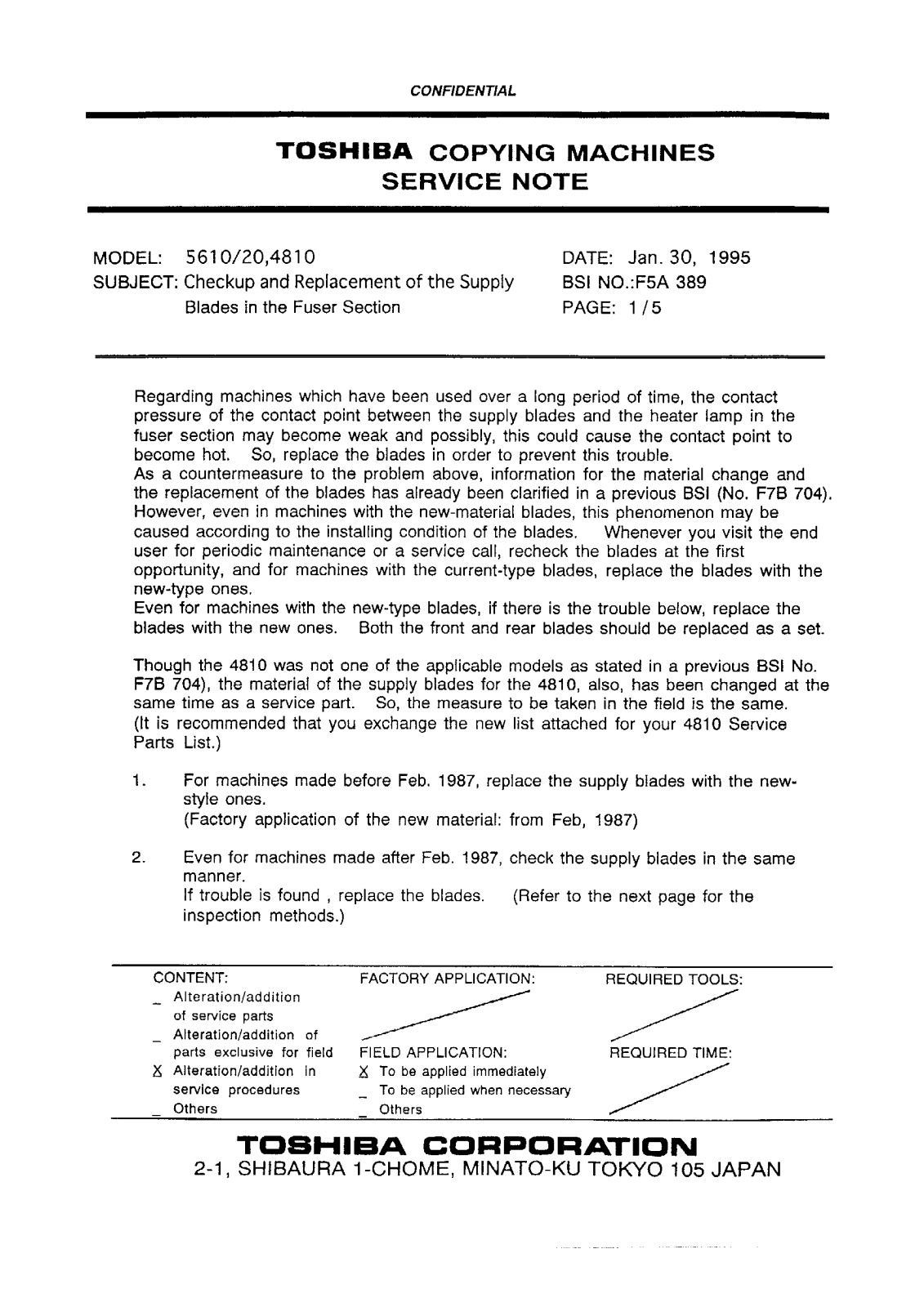 Toshiba f5a389 Service Note