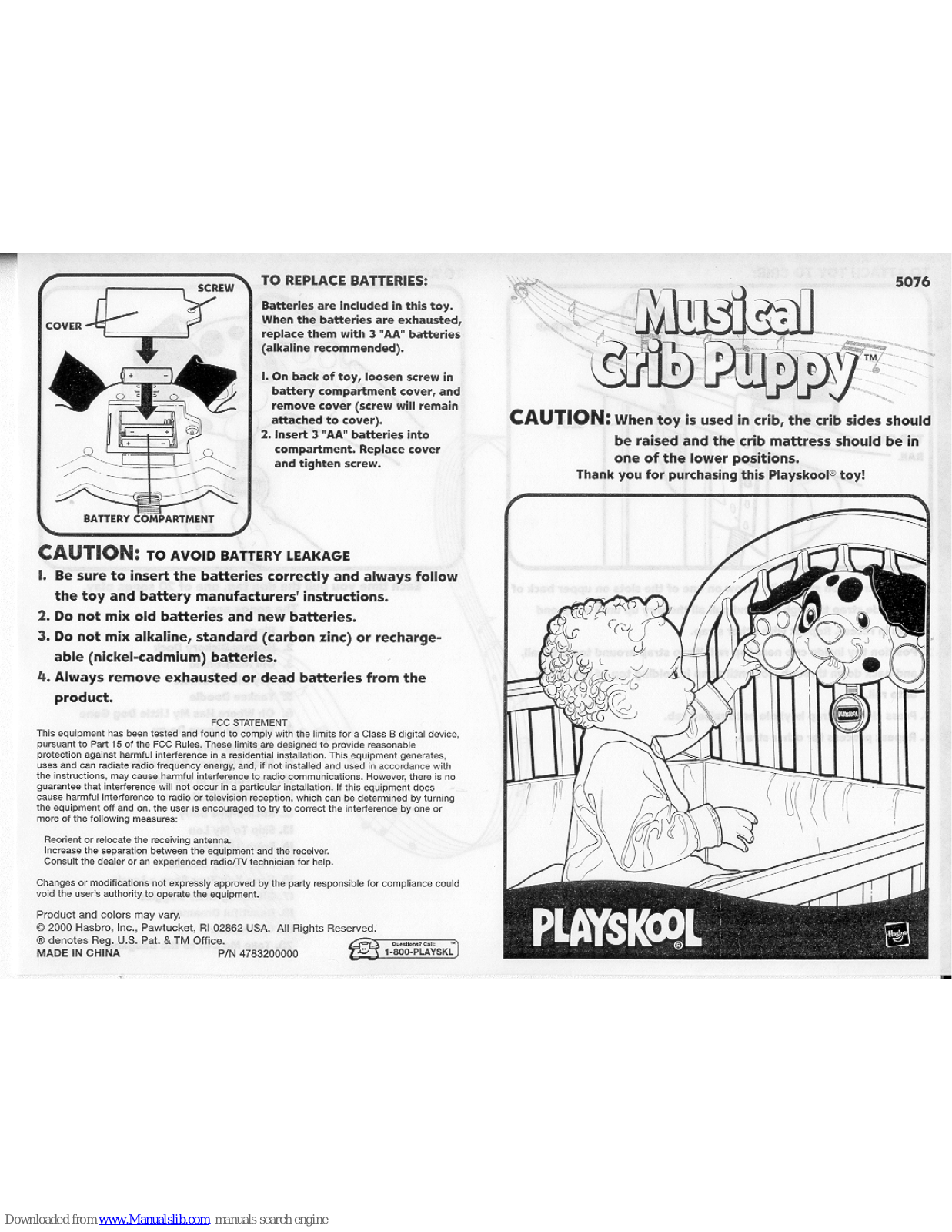 Playskool Musical Crib Puppy 5076 Instruction Manual