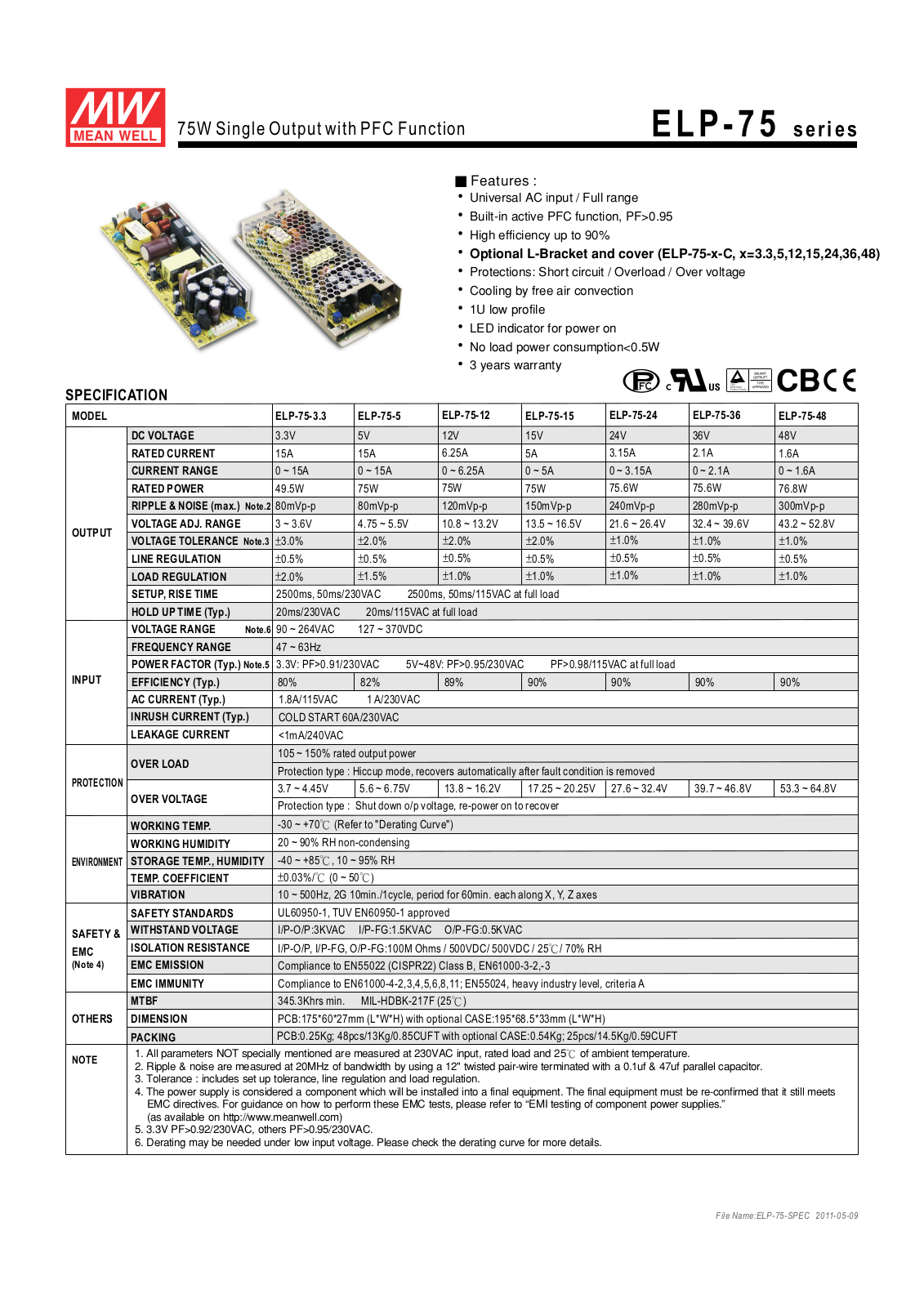 MEANWELL ELP 75-5 Datasheet - ManualMachine.com