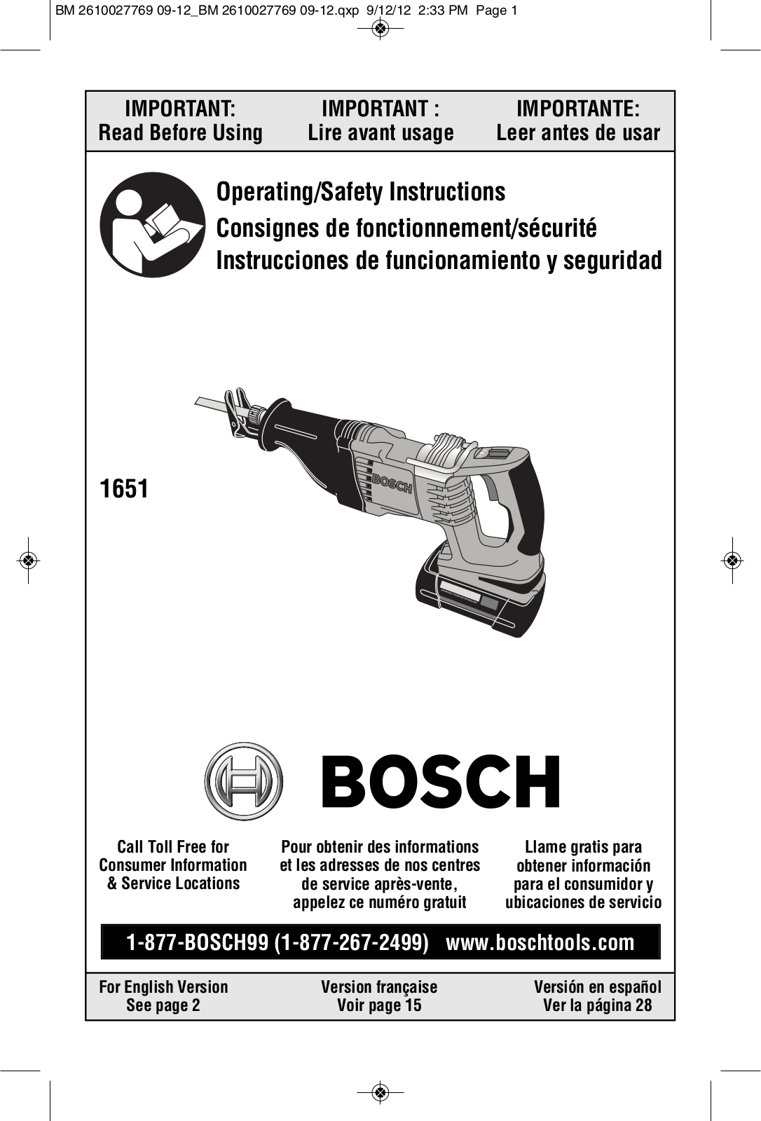 Bosch Power Tools 1651K, 1651B User Manual