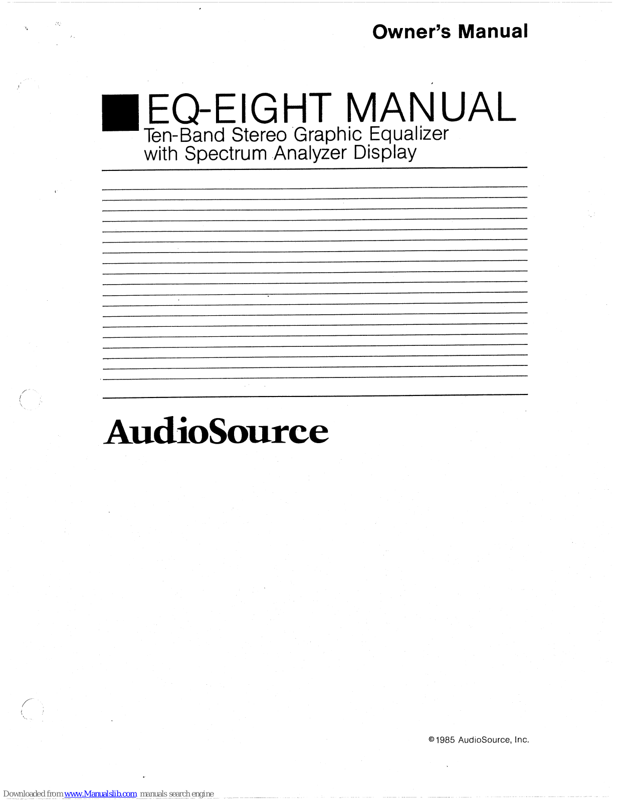 AudioSource EQ-EIGHT Owner's Manual