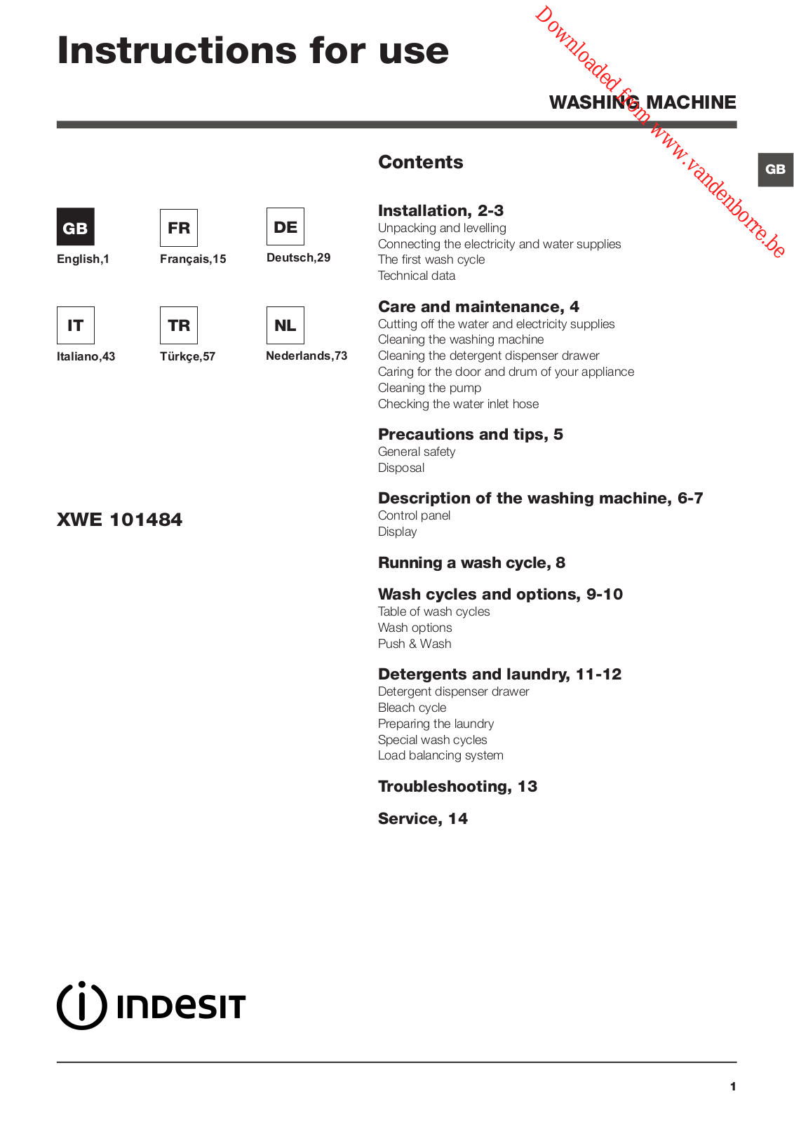 INDESIT XWE 101484 User Manual