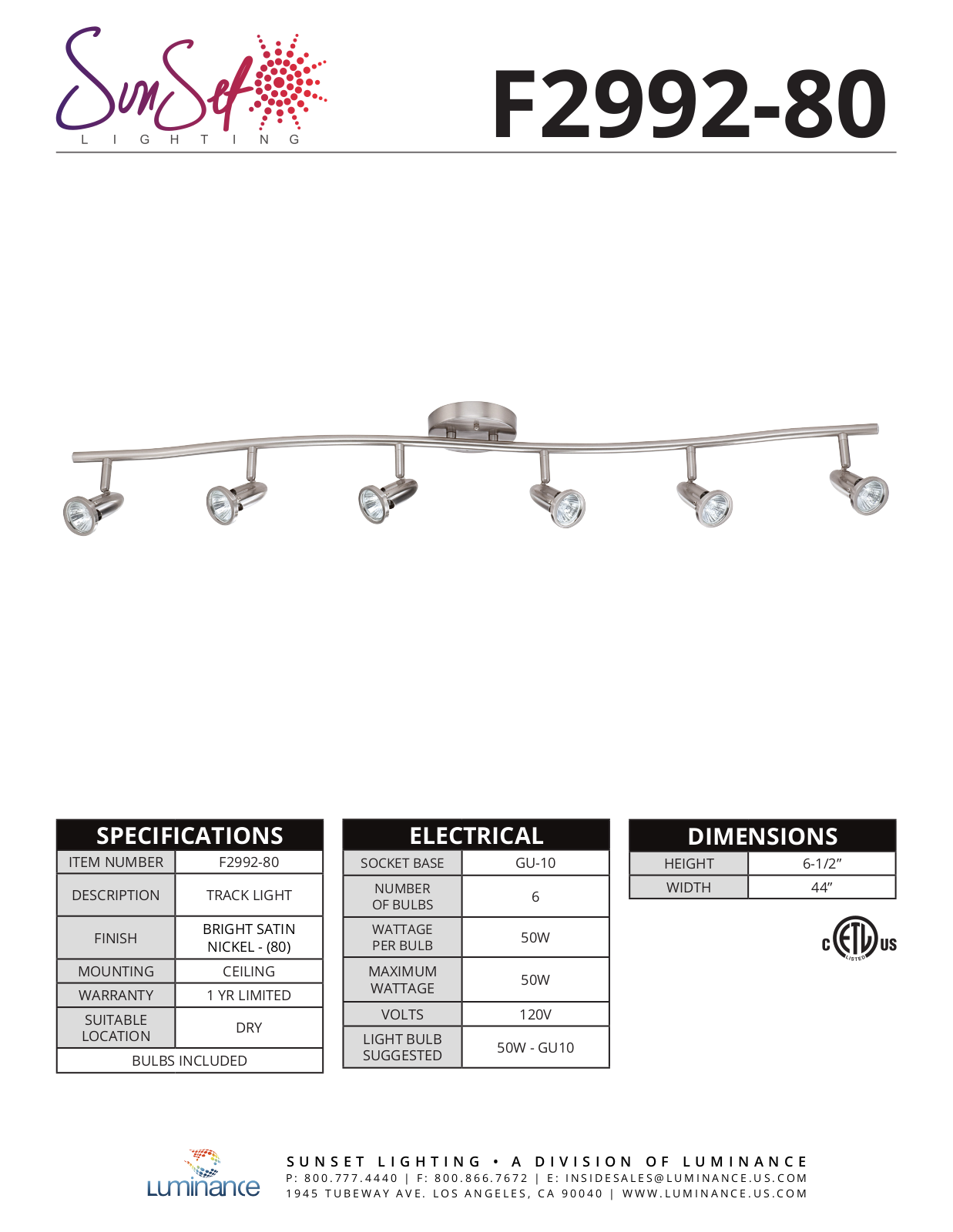 Sunset Lighting SUNS1717 Specifications - ManualMachine.com
