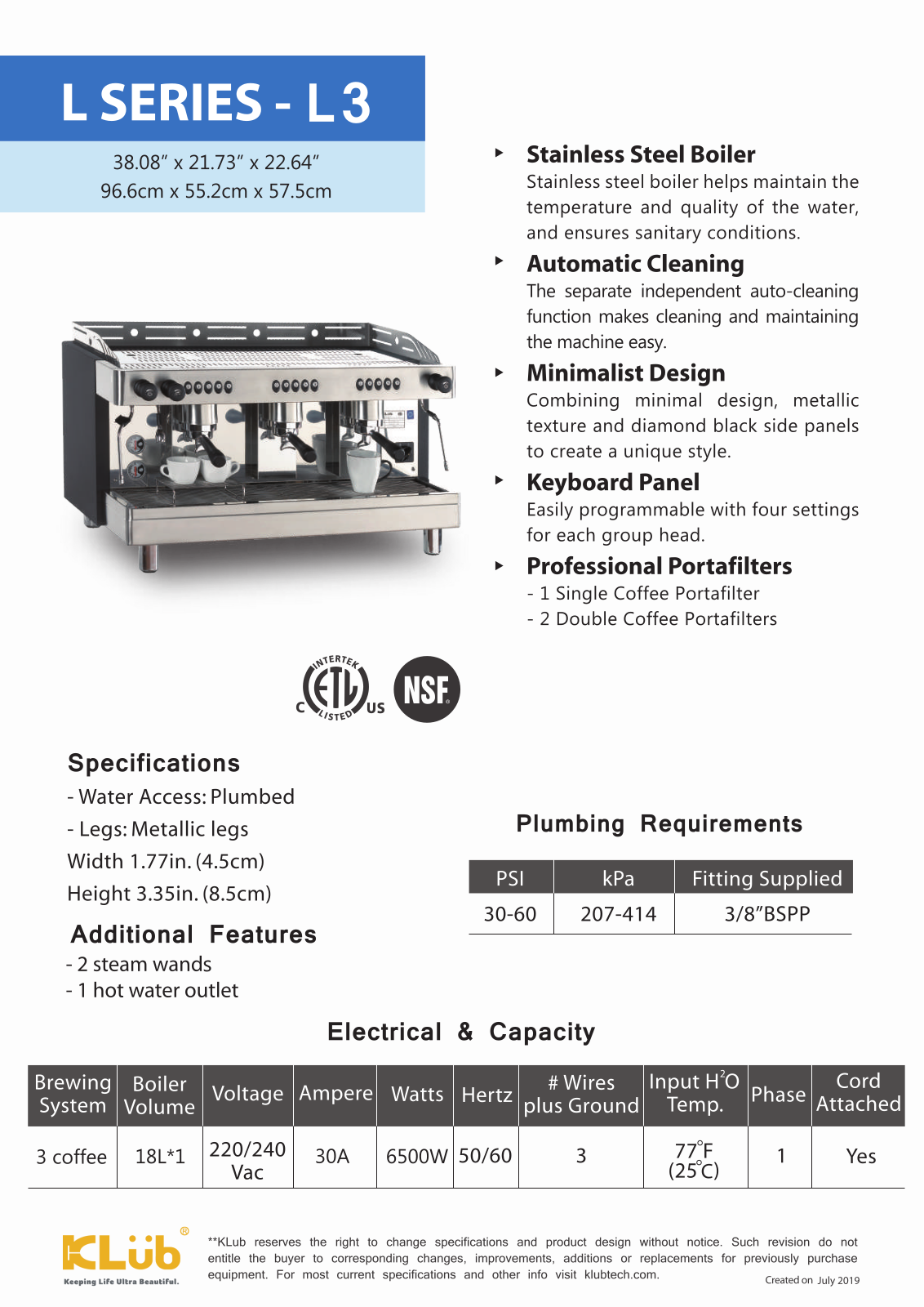 KLüb L3 Specifications