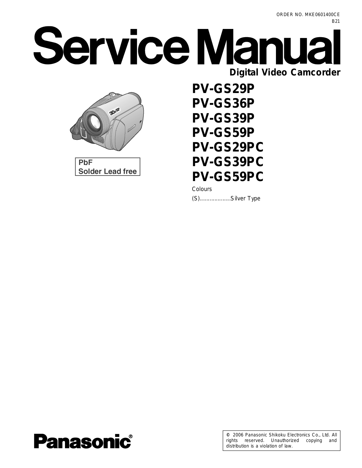 panasonic PV-GS29P, PV-GS36P, PV-GS39P, PV-GS59P, PV-GS29PC Service Manual