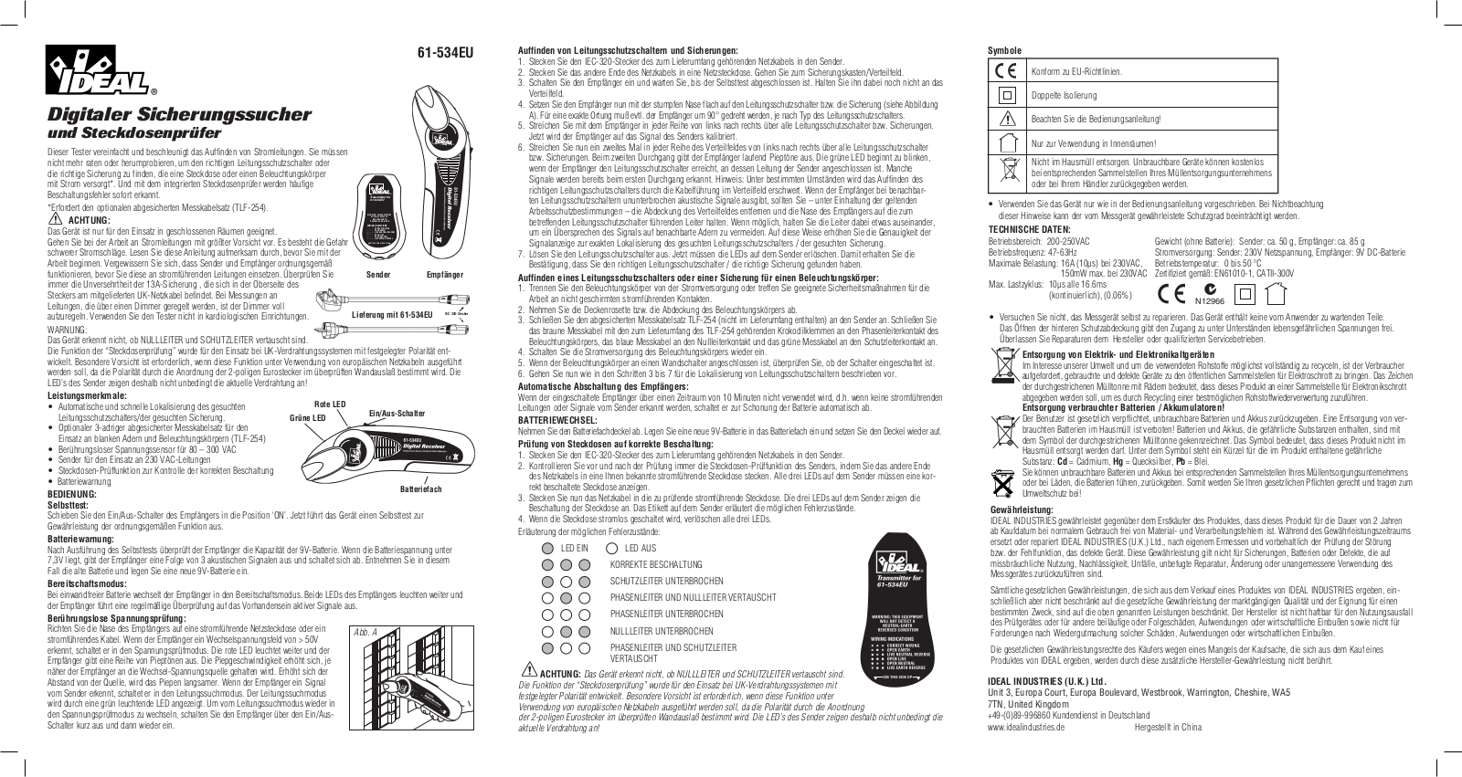 IDEAL Electrical 61-534EU Instruction Sheet