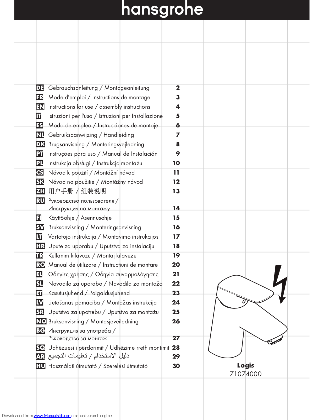 Hansgrohe 71074000 Instructions For Use/assembly Instructions