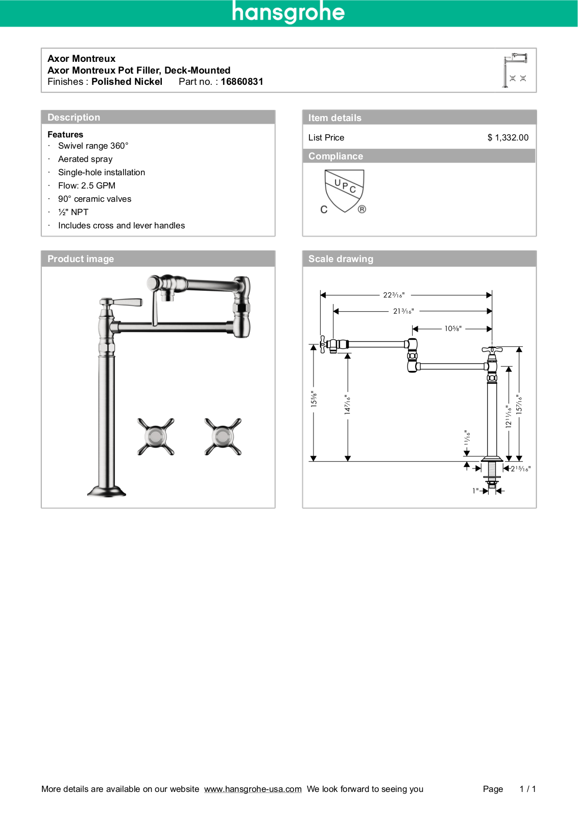Axor HAN3394 Specifications - ManualMachine.com