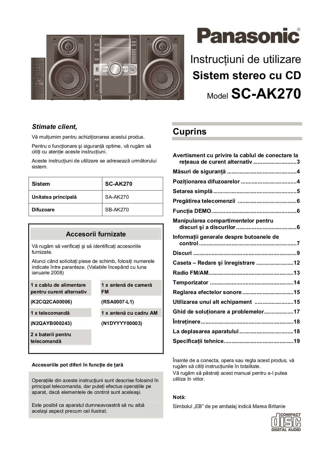 Panasonic SC-AK270 User Manual