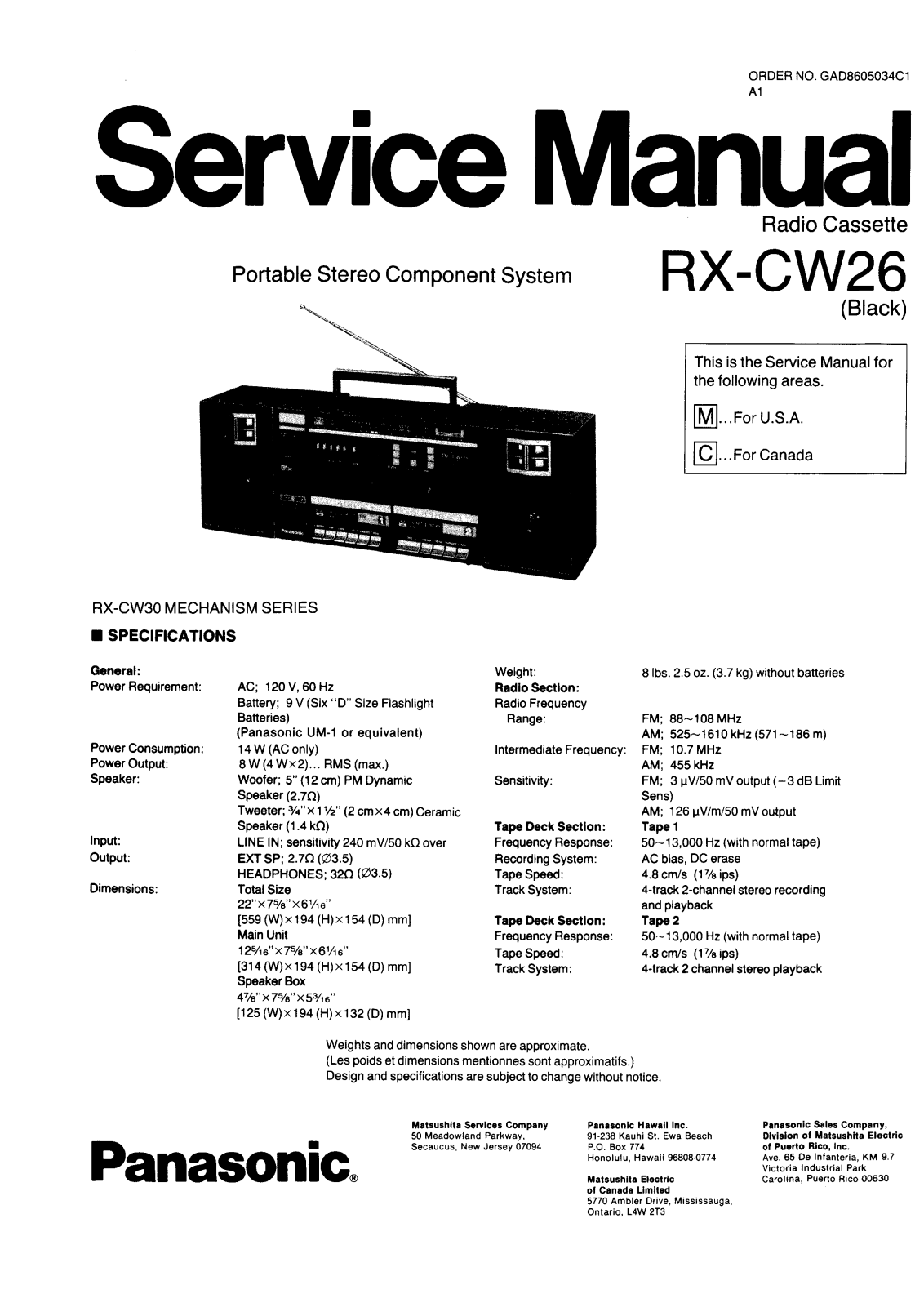 Panasonic RXCW-26 Service manual