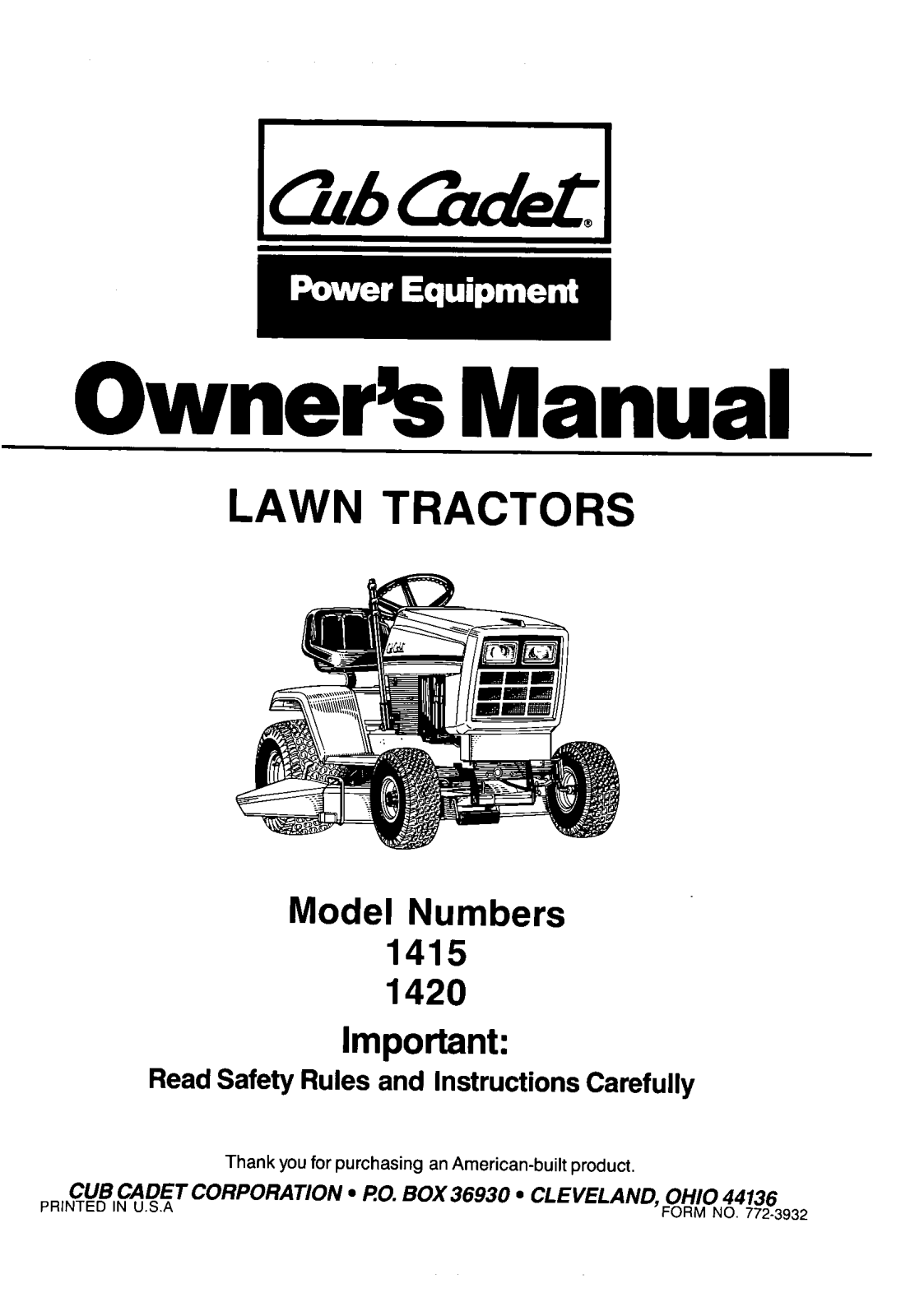 Cub Cadet 1415 User Manual