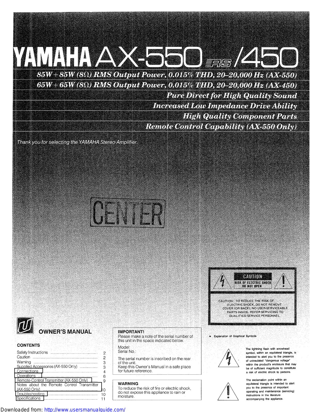 Yamaha Audio AX-550 User Manual