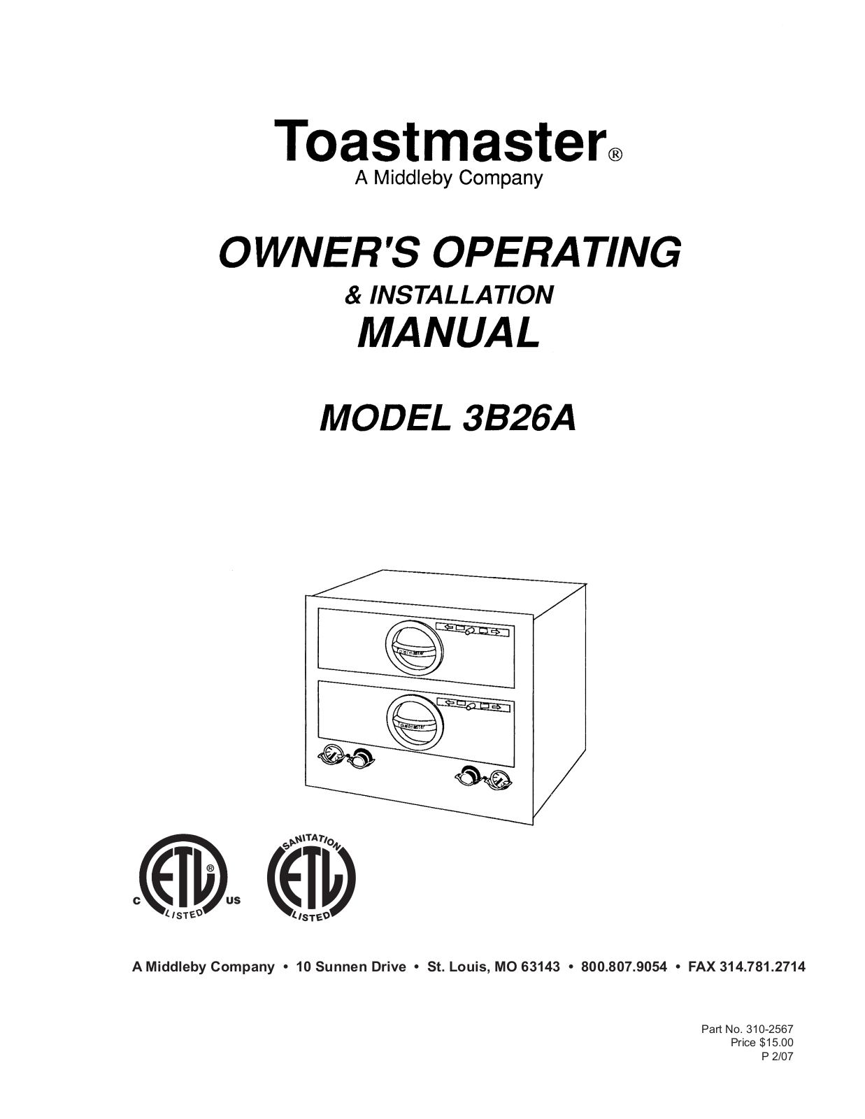 Toastmaster 3B26A Parts List