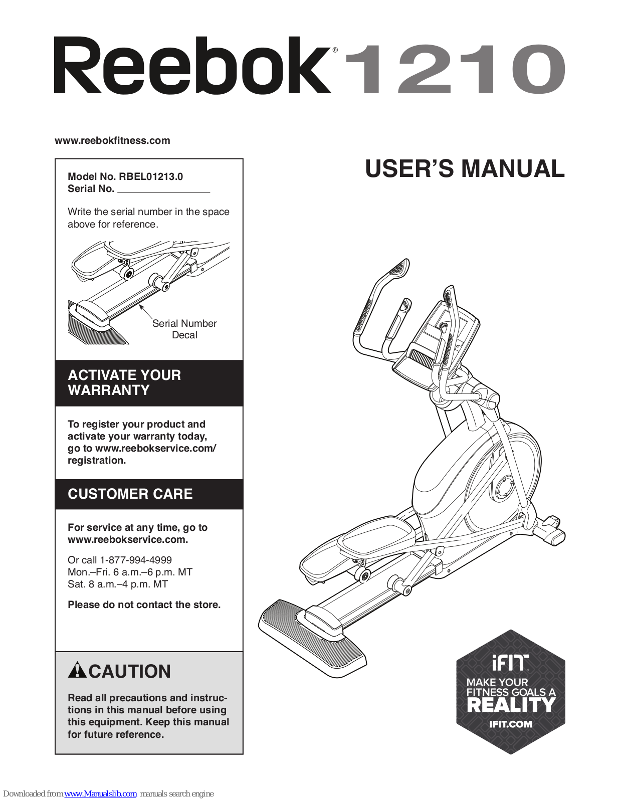 Reebok 1210 Elliptical, RBEL01213.0 User Manual