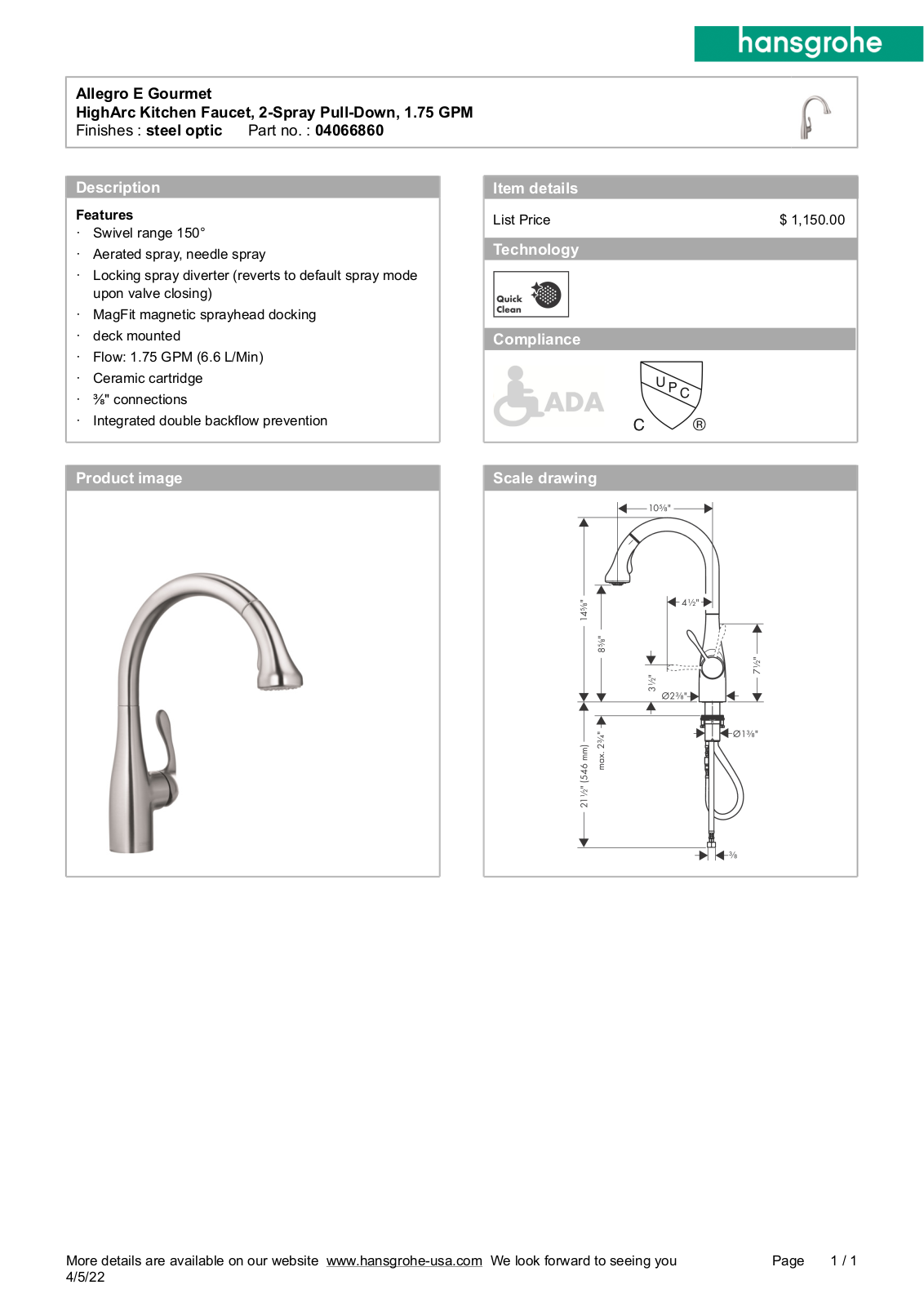 Hansgrohe HAN2530 Specifications - ManualMachine.com
