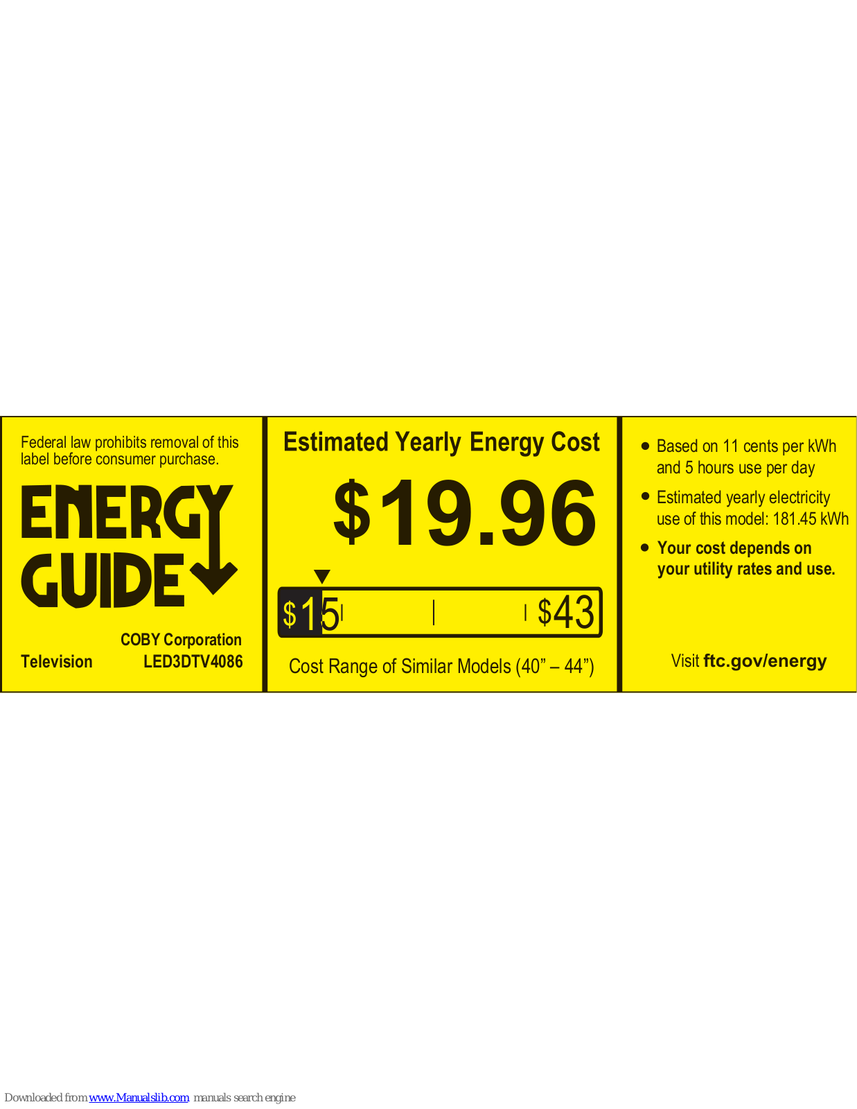 Coby LED3DTV4086 Energy Manual