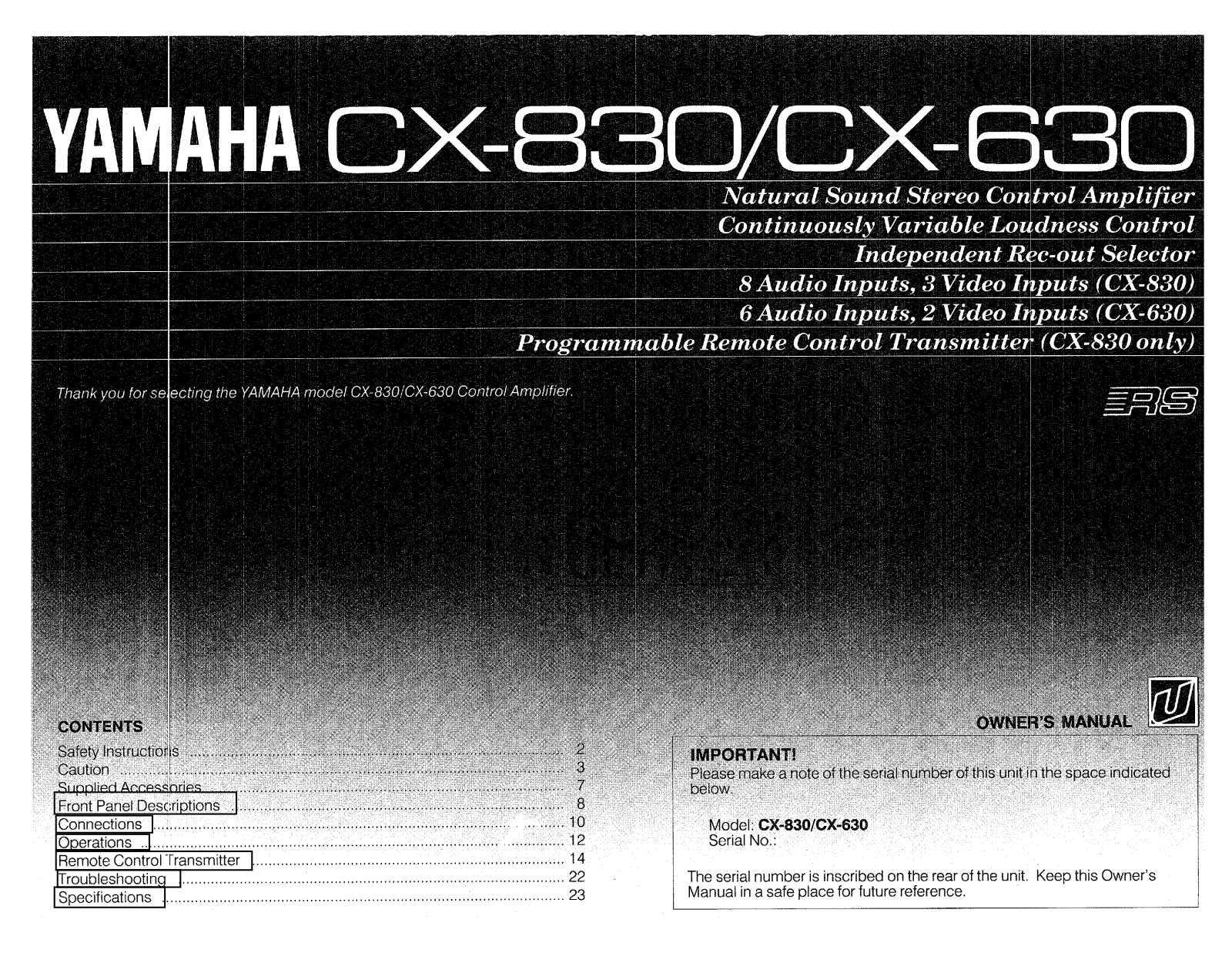 Yamaha CX-630, CX-830 Owner Manual