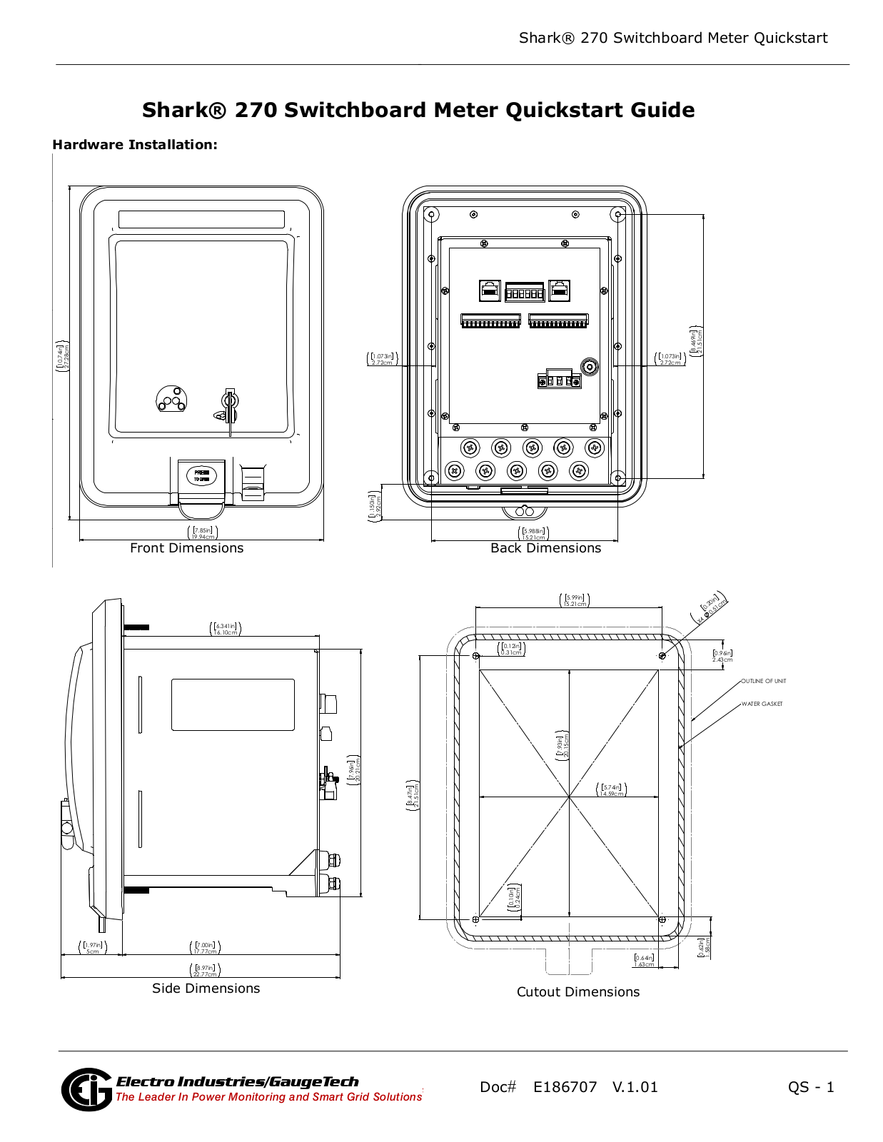 Electro Industries/GaugeTech Shark 270 Quick Start Manual