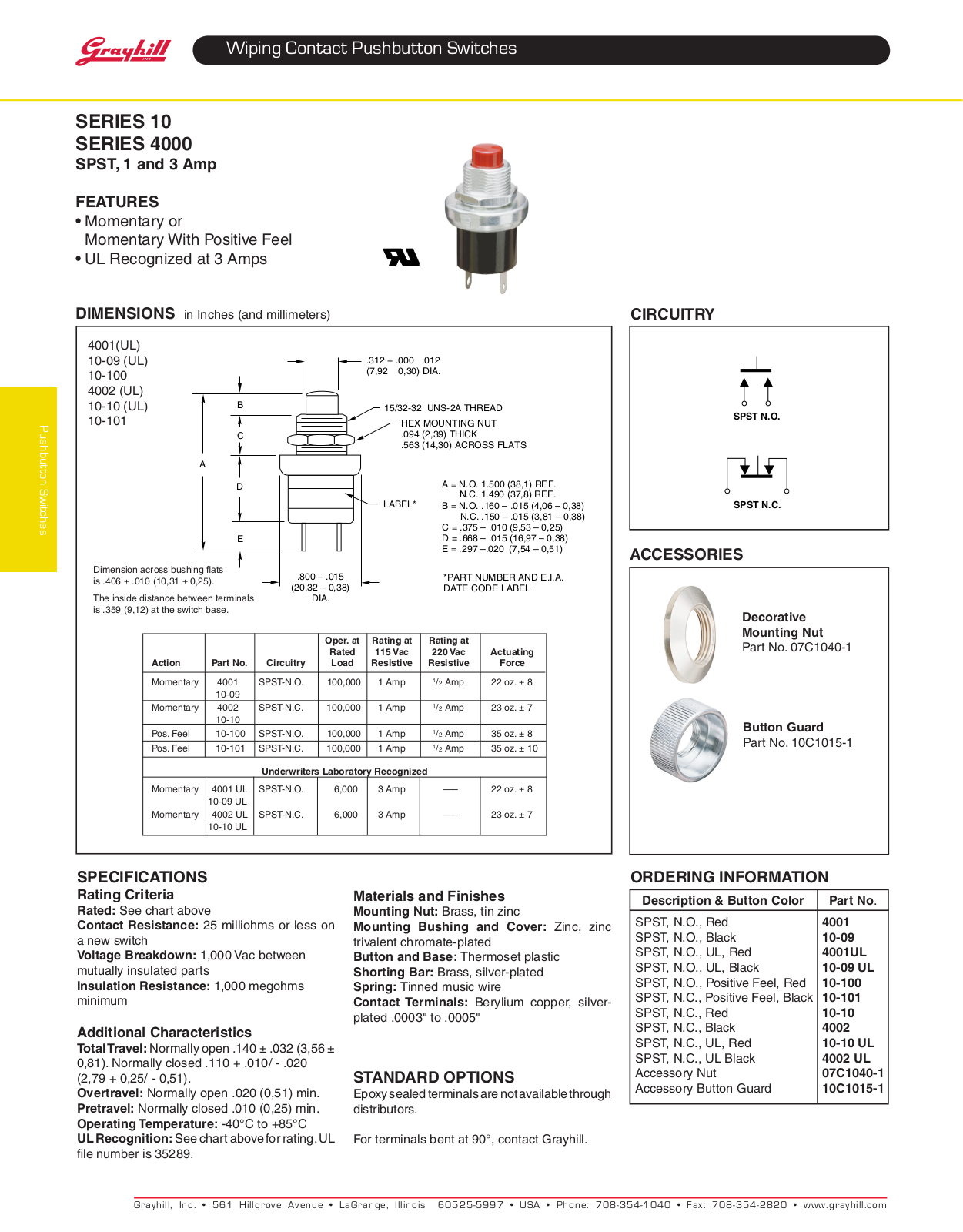 Grayhill Pushbutton switches Wiping Contacts 4000 User Manual