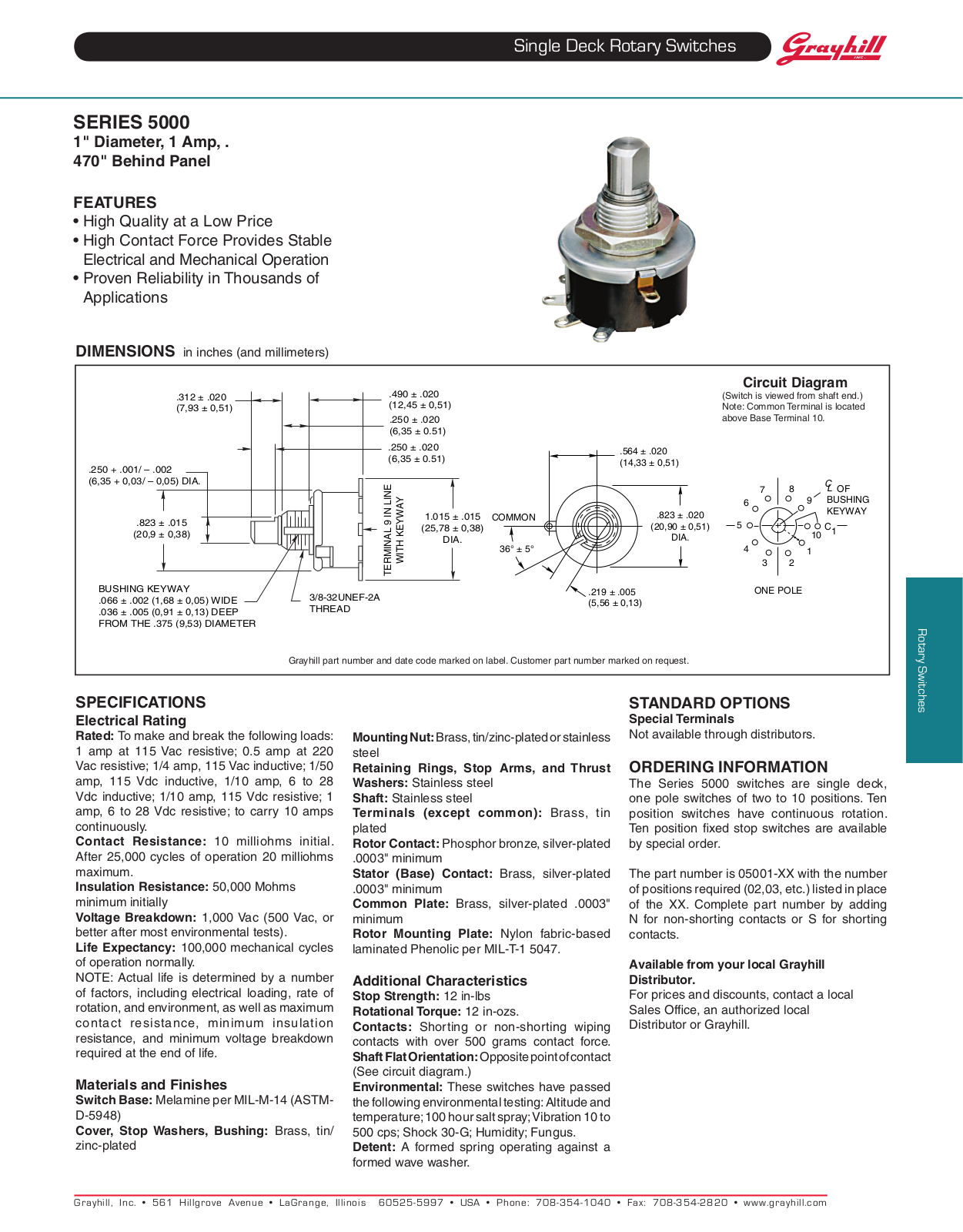 Grayhill Single Deck Rotary Switches 5000 User Manual