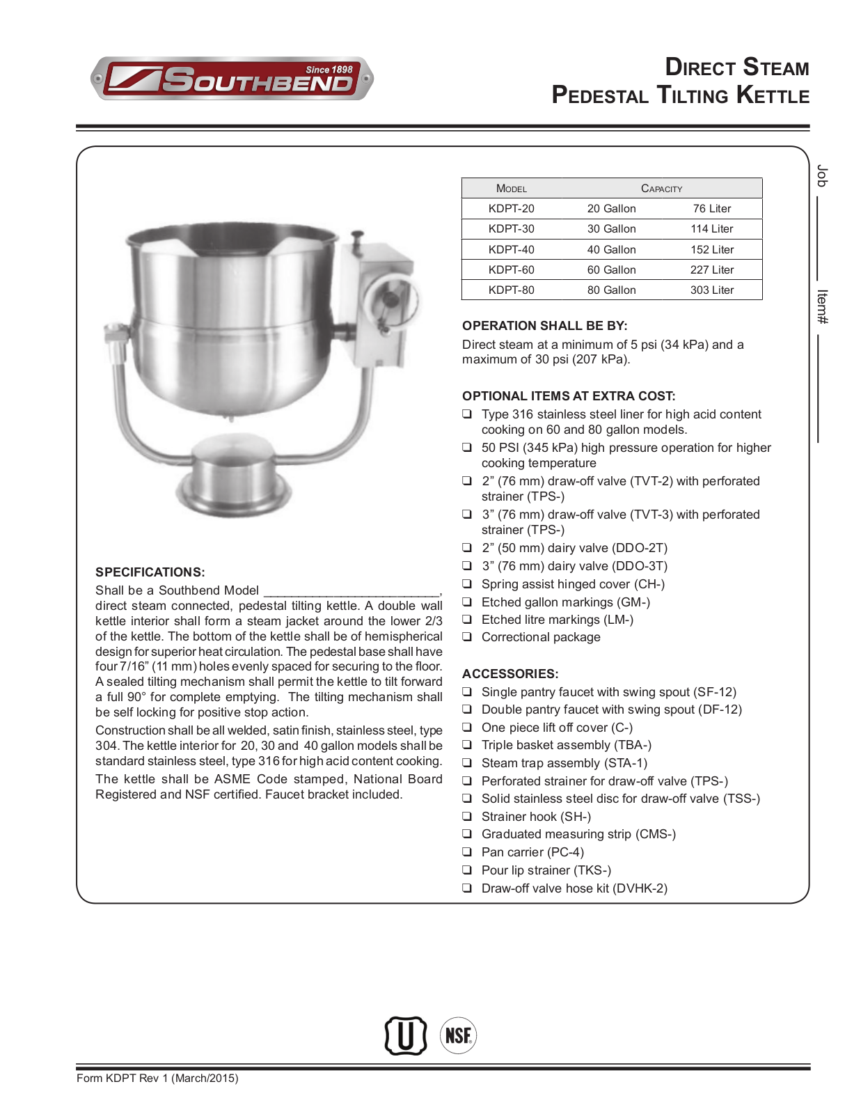 Southbend KDPT-20 User Manual