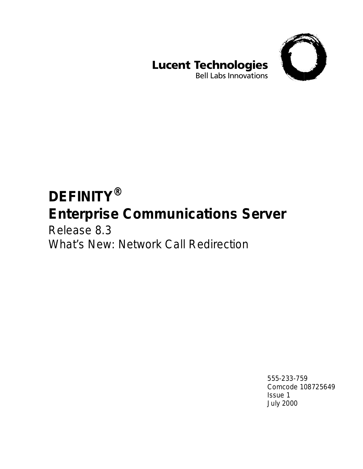 AT&T Definity - Enterprise R 8-3 What's Net - Network - Call Redirecti