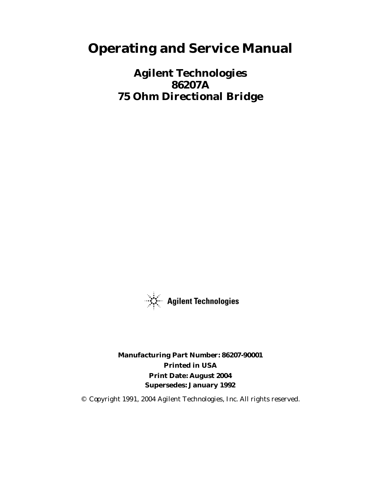 Keysight (Agilent) 86207A Operating Guide