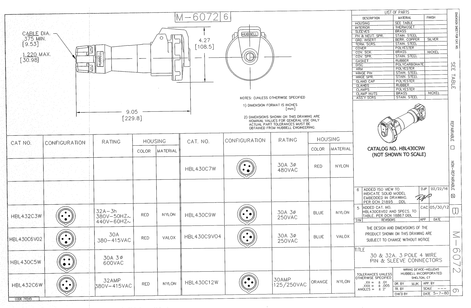 Hubbell HBL430C9W Reference Drawing