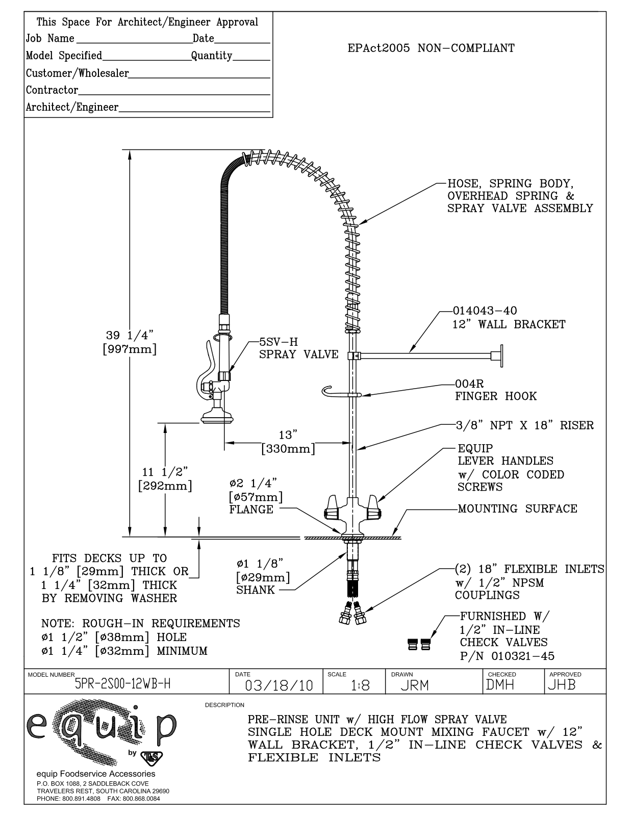 T&S Brass 5PR-2S00-12WB-H User Manual