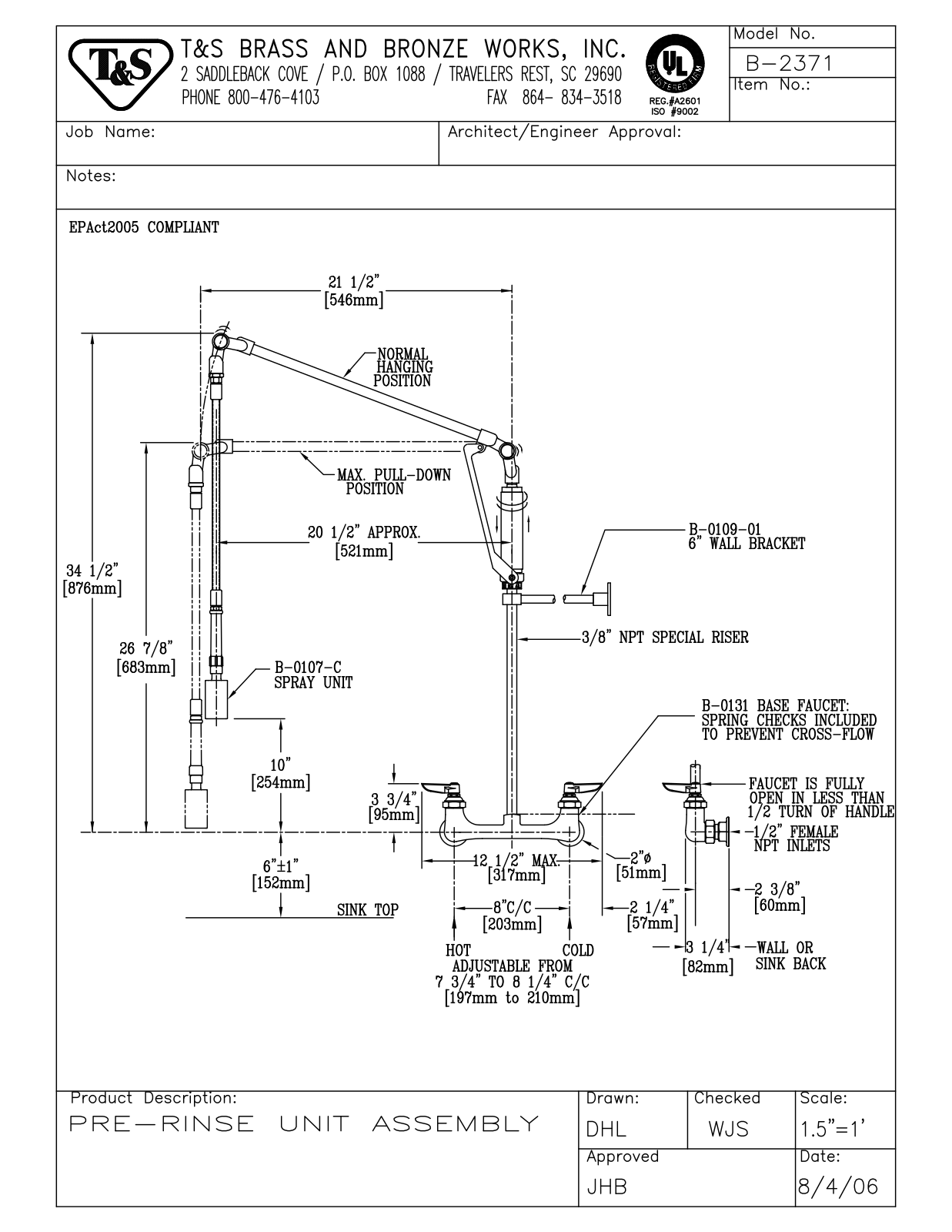 T&S Brass B-2371 User Manual