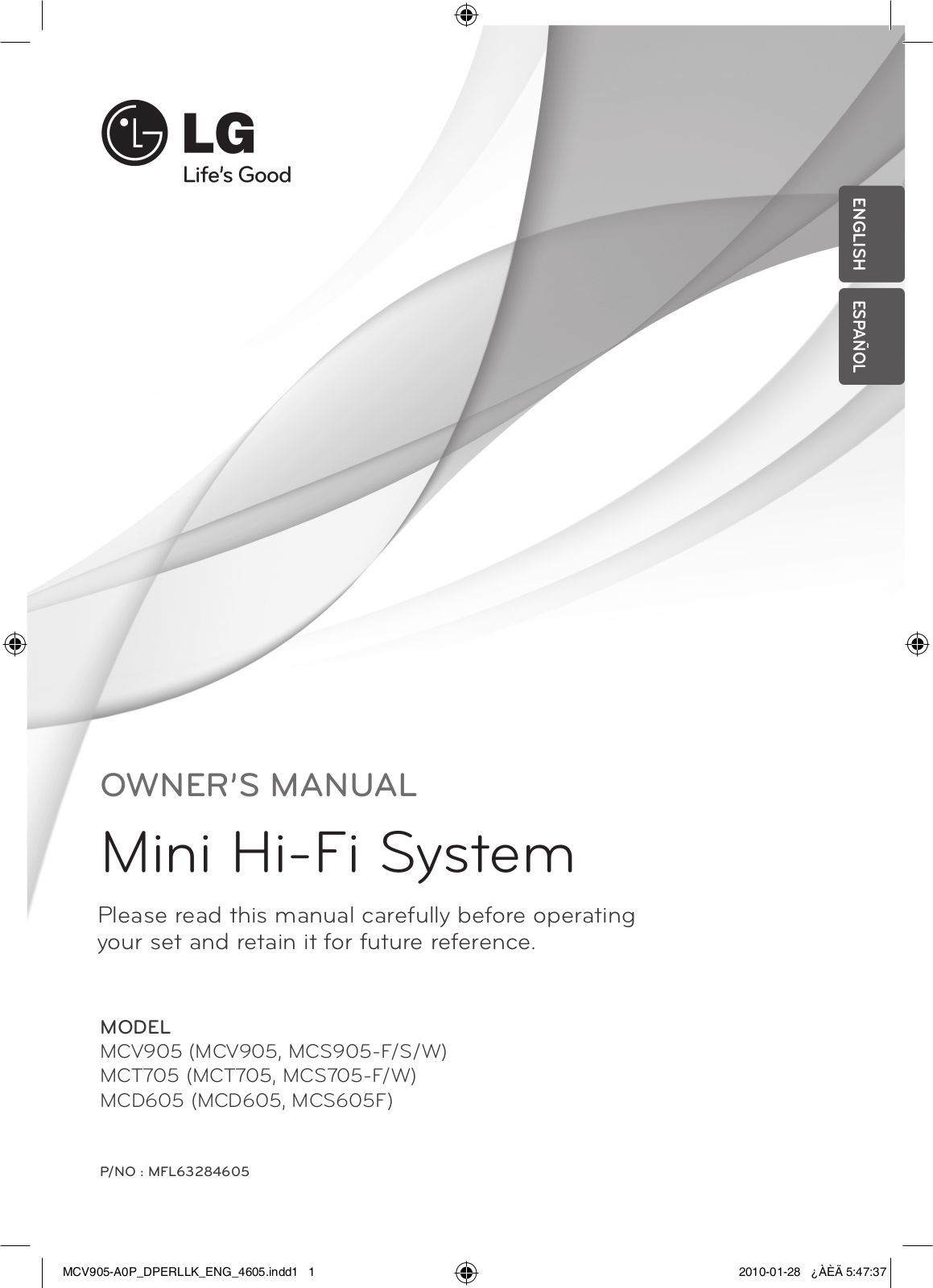 LG MCT705-A0P, MCV905-A0P, MCD605-A0P Owner's Manual