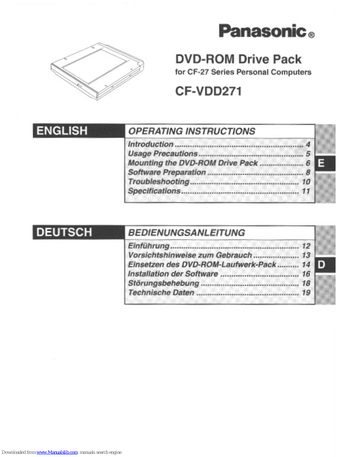 Panasonic CF-VDD271 Operating Instructions Manual